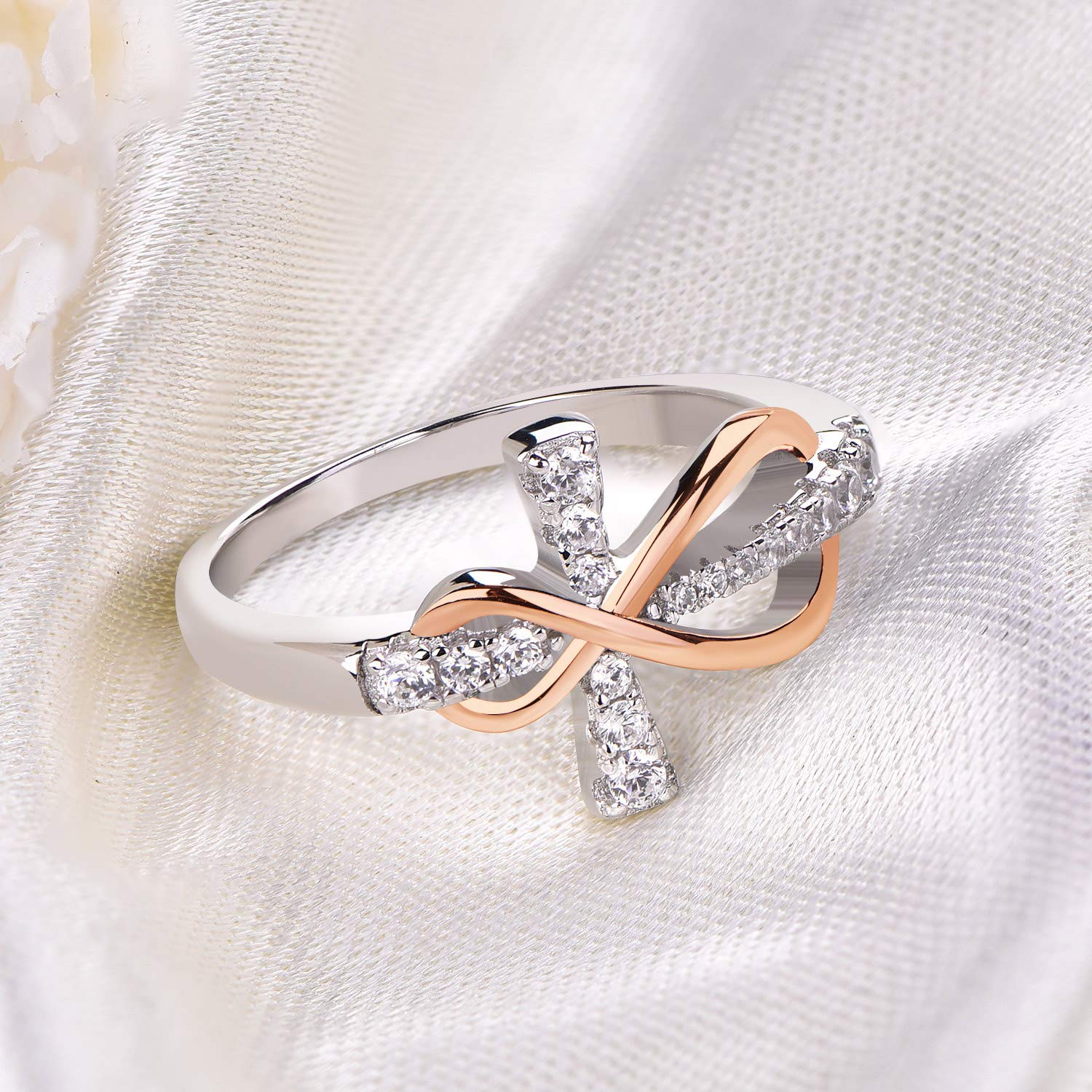 Anillo infinito de plata de ley 925 con circonita cúbica, Plata de ley, Zirconia cúbica 3