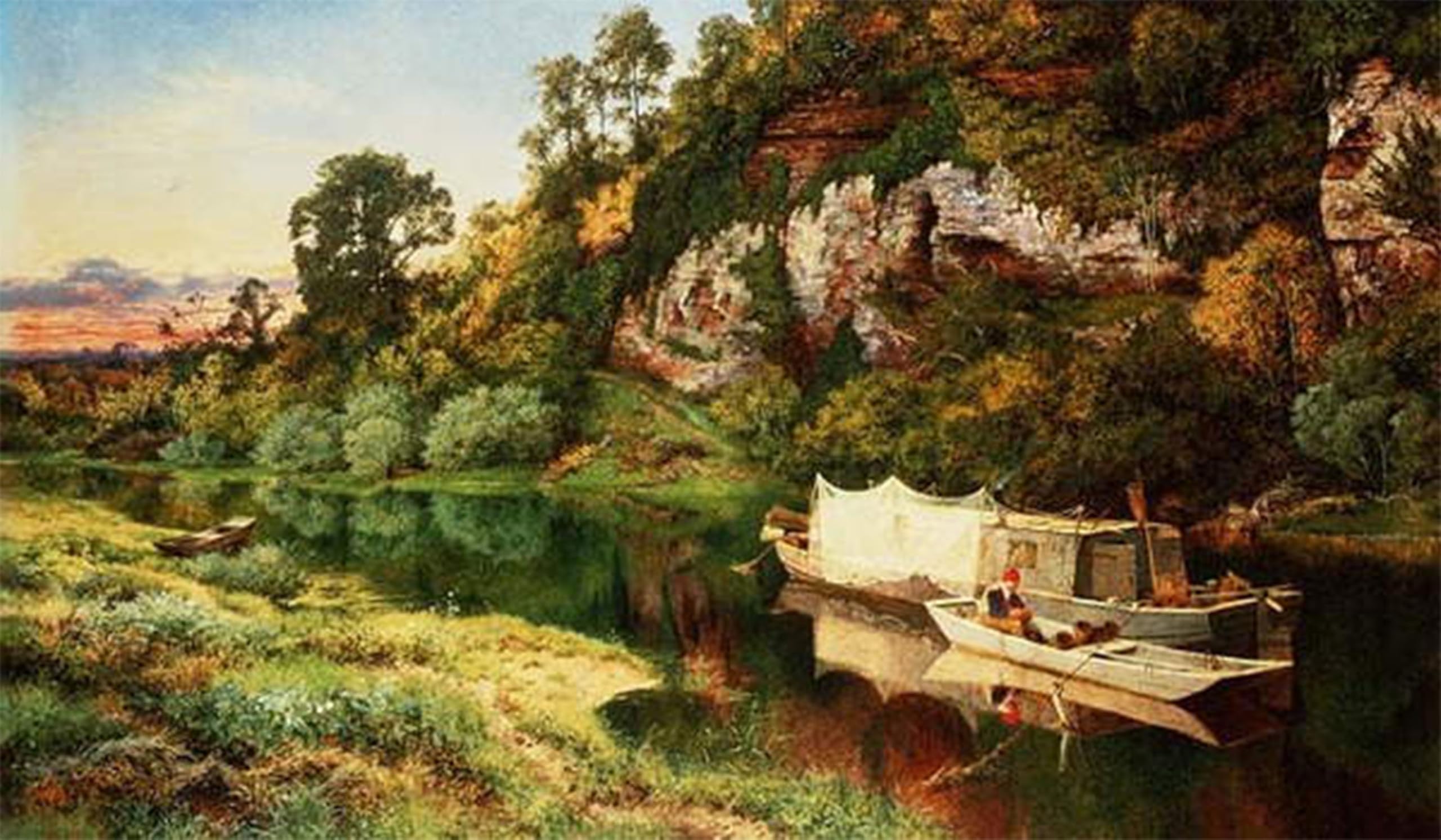 SERENDIPITP Retro Picture Poster Wall Art Pictures Painting a River Landscape with a Fisherman Making Eel Traps by Benjamin Williams Leader Wall Art Canvas Print for Wall Decor 60x90cm