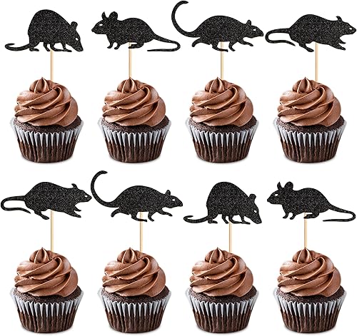 Miniatura 8 de Ercadio Paquete de 24 adornos para cupcakes de feliz cumpleaños, diseño de robot de dibujos animados negros, piezas de robot, decoración de pastel