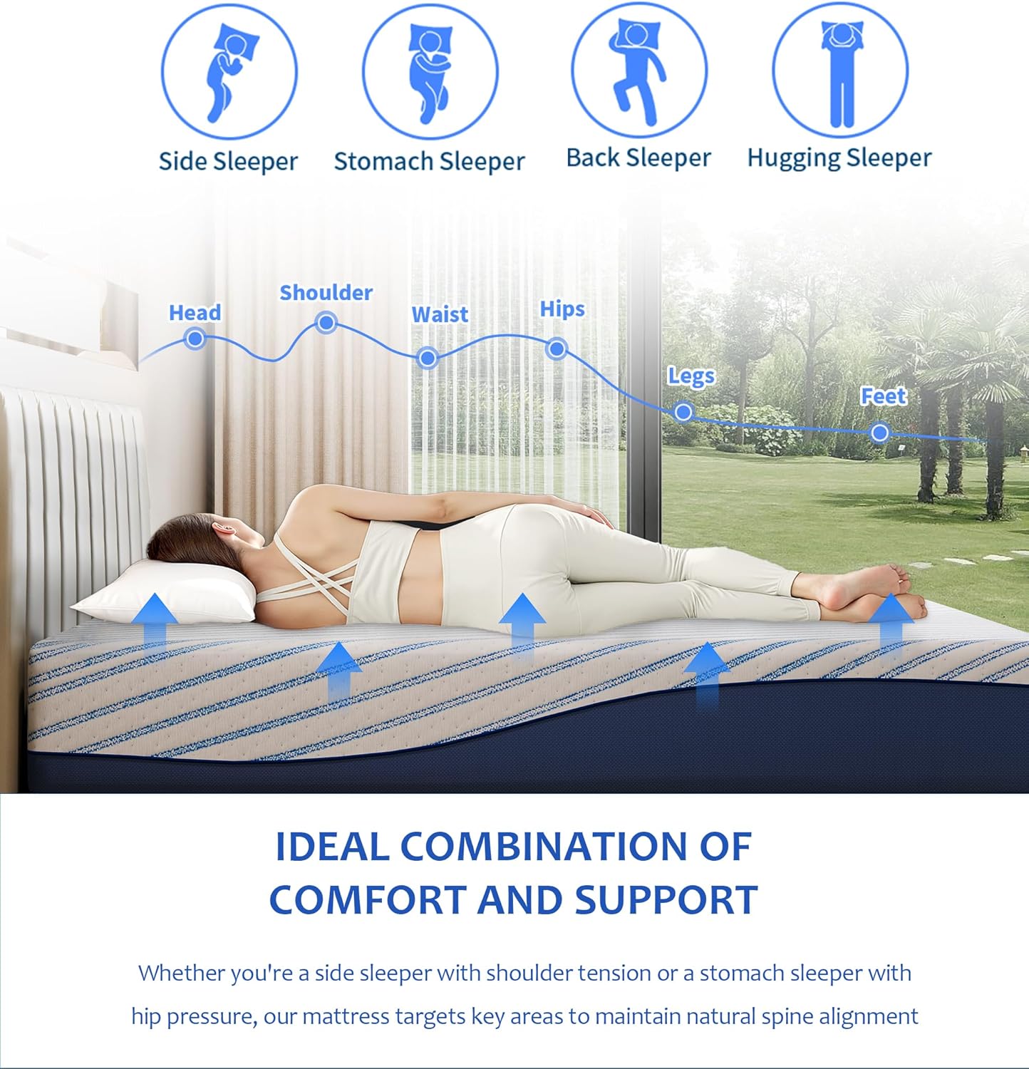 Queen Mattress,12 Inch White Memory Foam Mattress,Blue Mattresses,Cooling Gel Foam Mattress in a Box,Medium Firm,Fiberglass Free,Pressure Relief