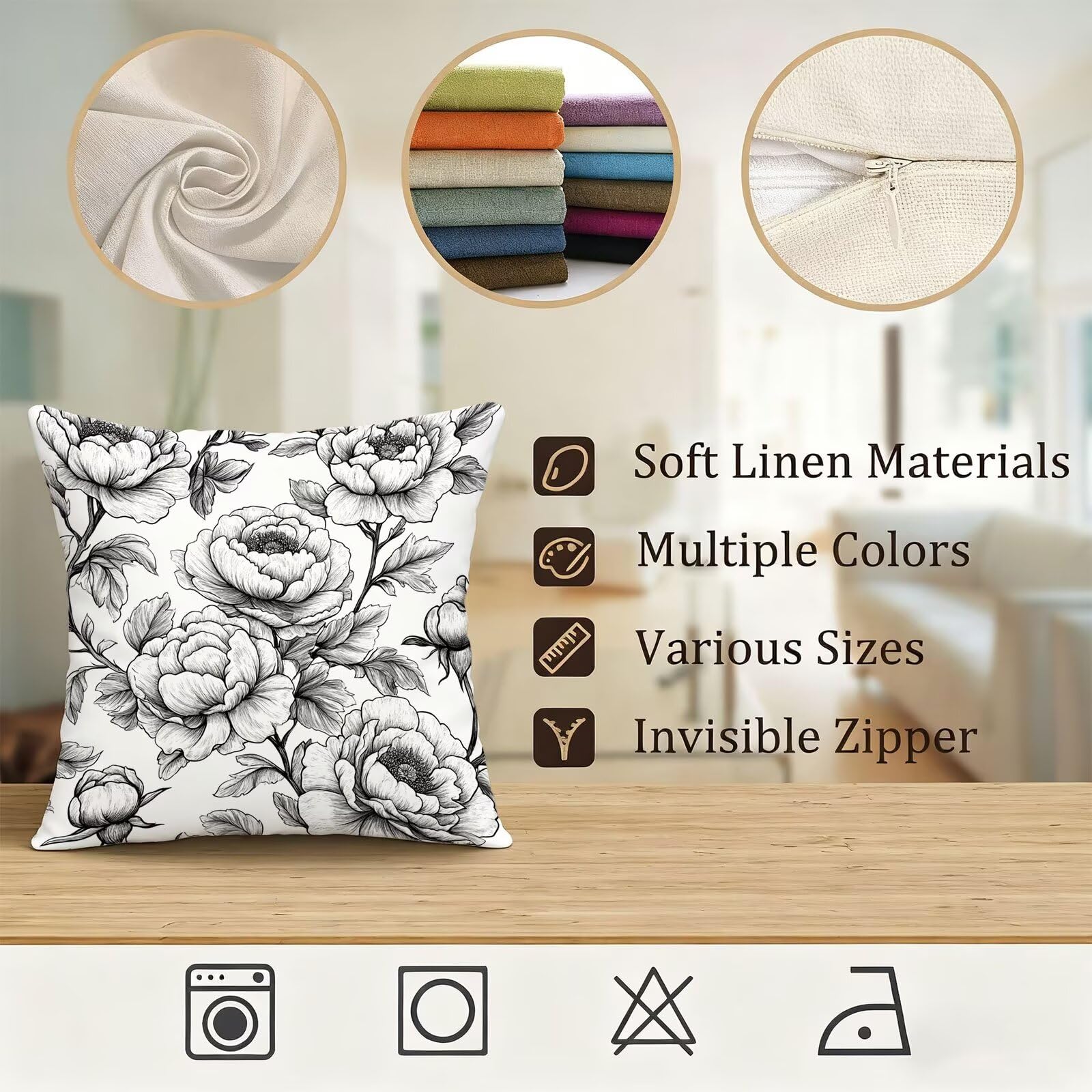 Gris Funda Almohada 60x60 Flor Funda Cojin 60x60 Cojines Sofa Lino Fundas Almohadas Cuadrada Fundas Cojines Juego 4 Protector Almohada Cervicales y Cuello Pillows, para Exterior Dormitorio E - 779