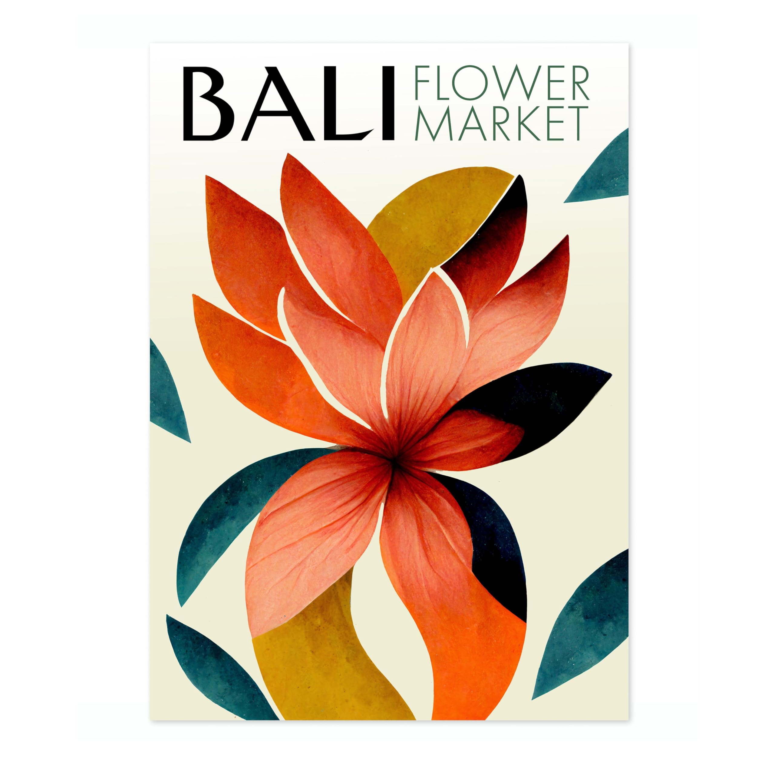 Bali Flower Market Poster Abstract Floral Wall Decor Print Colourful Minimalist Travel Bedroom Wall Art Picture, A4 (Print Only) - 29.7x21cm โ image 1