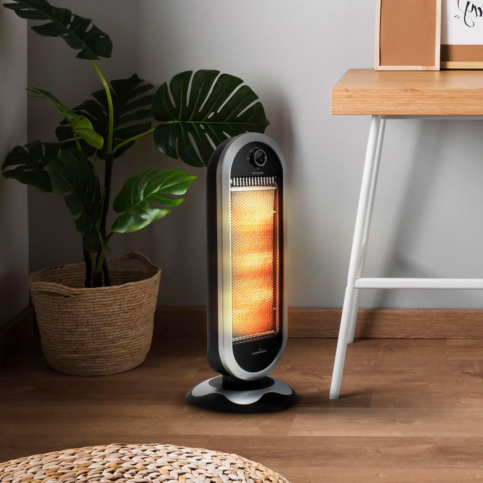 THE SECRET HOME - Estufa Eléctrica de Cuarzo 400/800/1200W - Portátil, Bajo Consumo, Seguridad Anti-Vuelco - 3 Barras Calefactoras - Calor Instantáneo - Ideal para Baño y Hogar - 30x30x72 cm