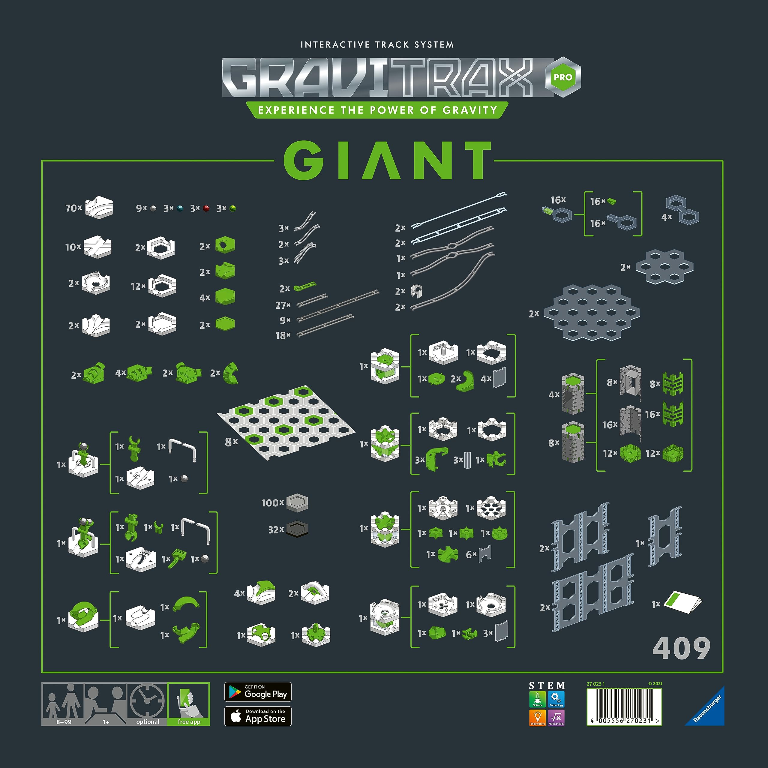 Ravensburger GraviTrax PRO Starter-Set Giant- Erweiterbare Kugelbahn für Kinder, Interaktive Murmelbahn, Lernspielzeug und Konstruktionsspielzeug ab 8 Jahren