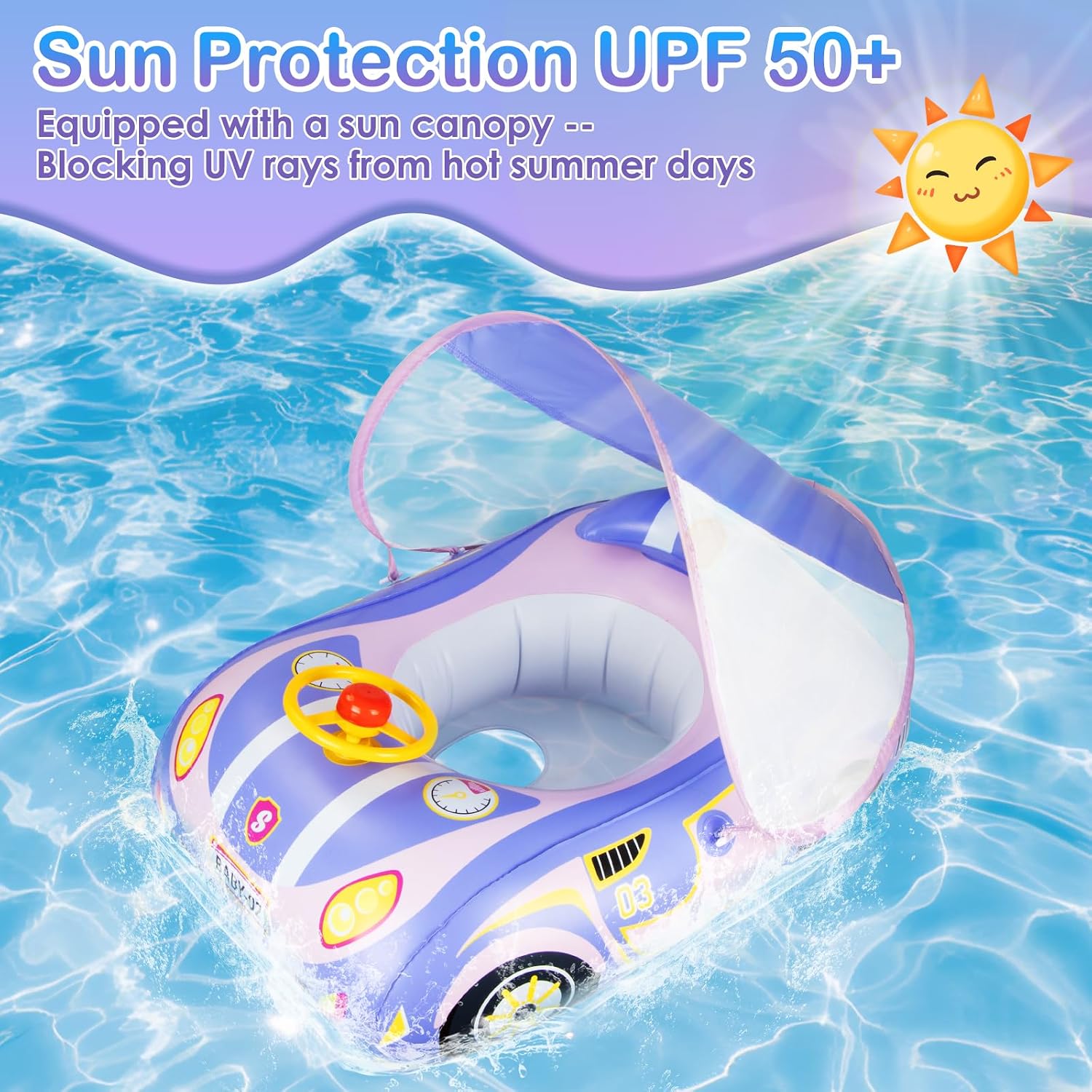 Baby Pool Float with Canopy: Baby Floats for Infants Toddler 6-48 Months Qoosea Swimming Floaties with UPF50+ Sun Protection & Toy Play Steering Wheel & Patch Kit