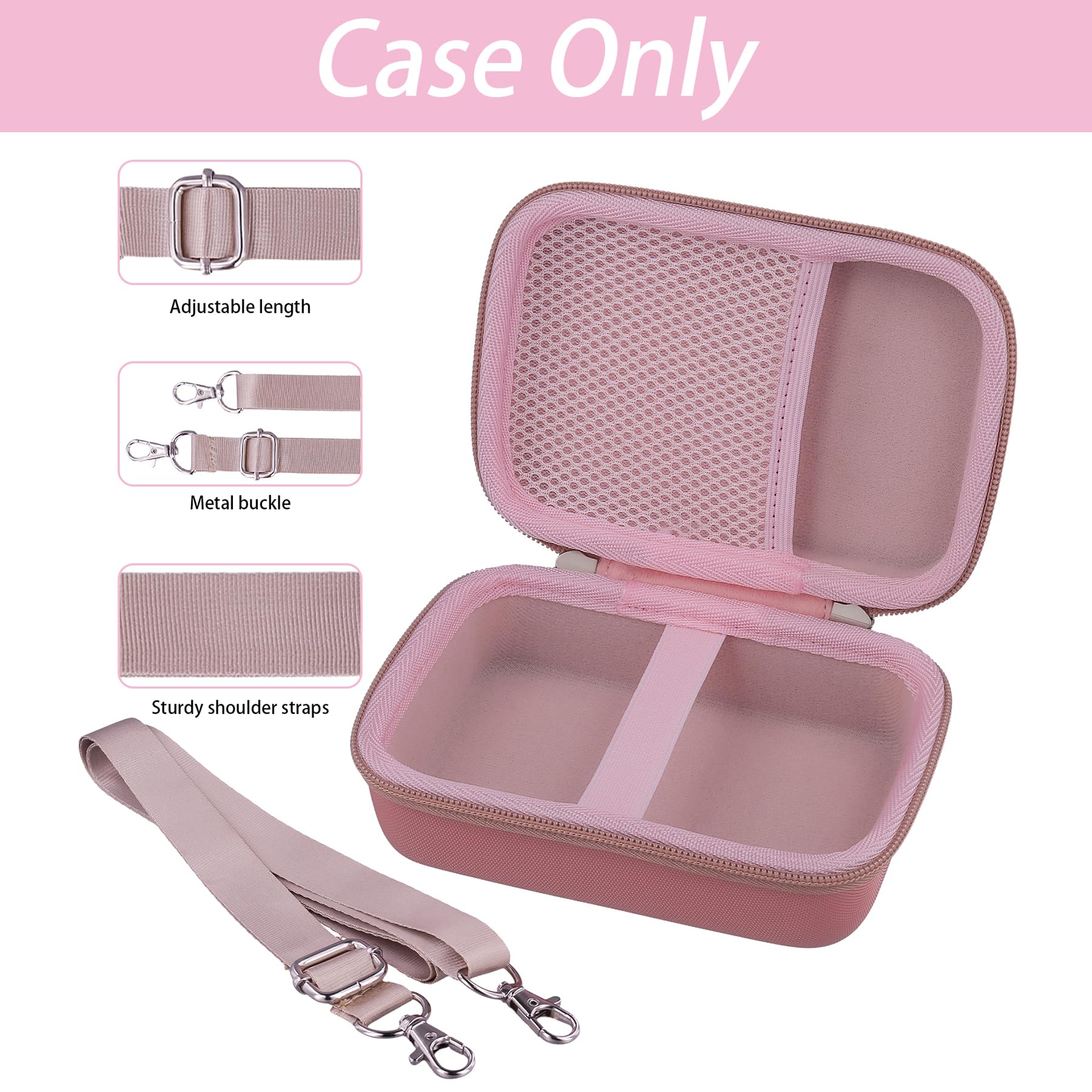 Khanka Hard Travel Case Compatible with Kodak Smile+ Digital Instant Print Camera with Shoulder Strap,Protective Portable Storage Cover for 2x3” Photo Prints,Pink(Case Only) - Image 3