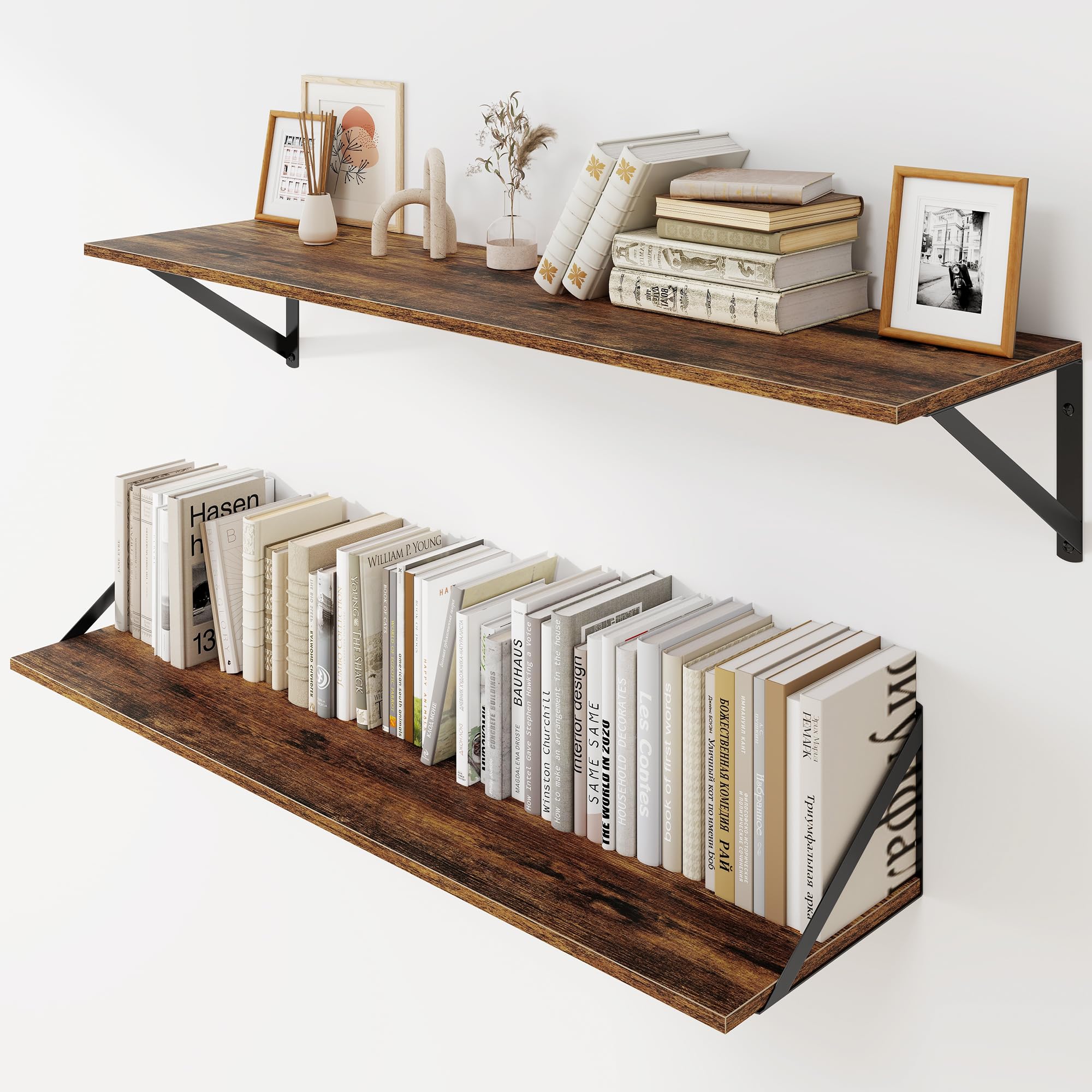 Heimlove Floating Shelves Set of 2, 90cm Wall Shelf with Bracket, book Shelves for Living Room, Kitchen, Bedroom (Vintage Brown) — image 1