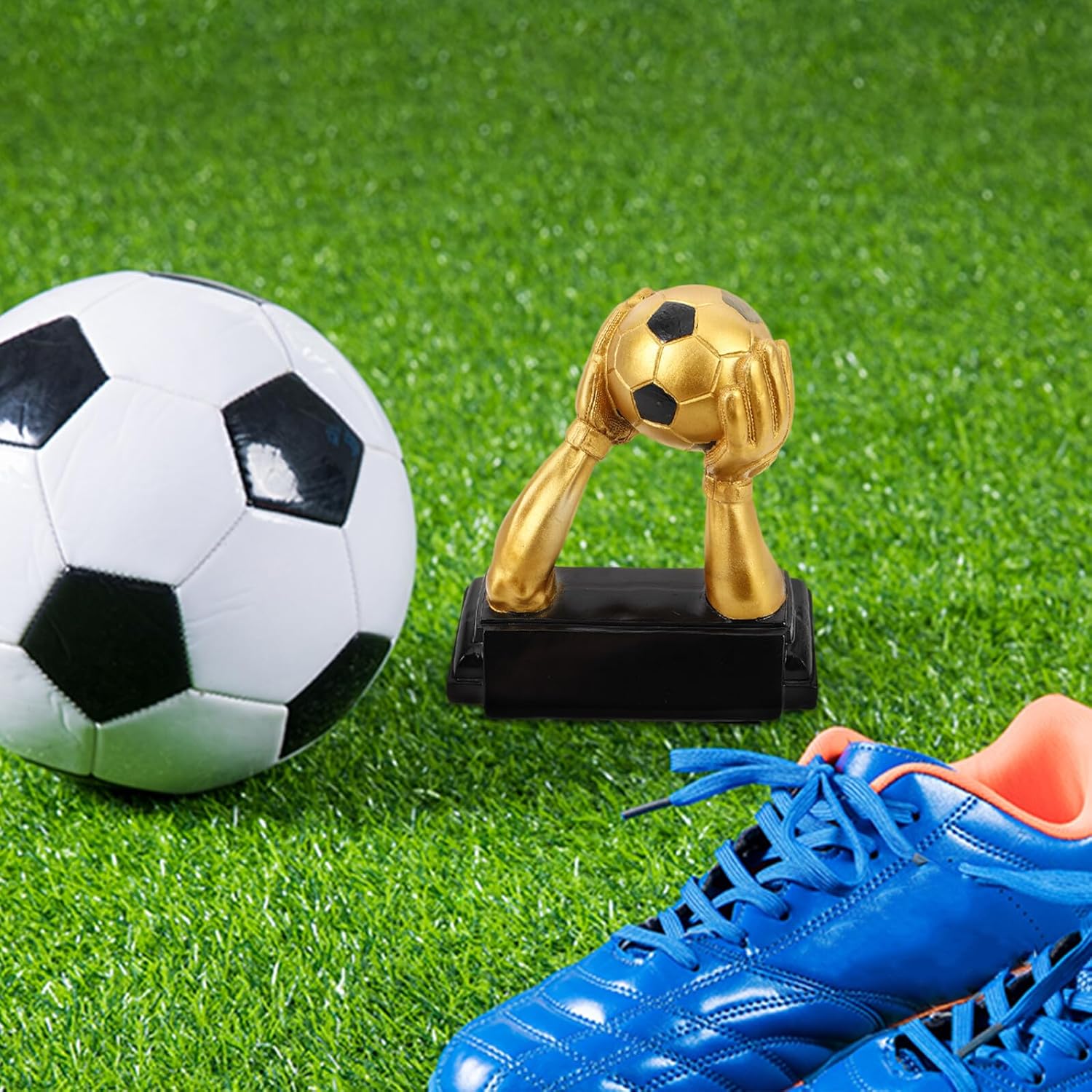 Zerodeko Golden Soccer Trophy Resin Award with Goalkeeper Holding Ball Design, Small Vintage Style Football Trophy for Sports Competitions and Fan Decorations