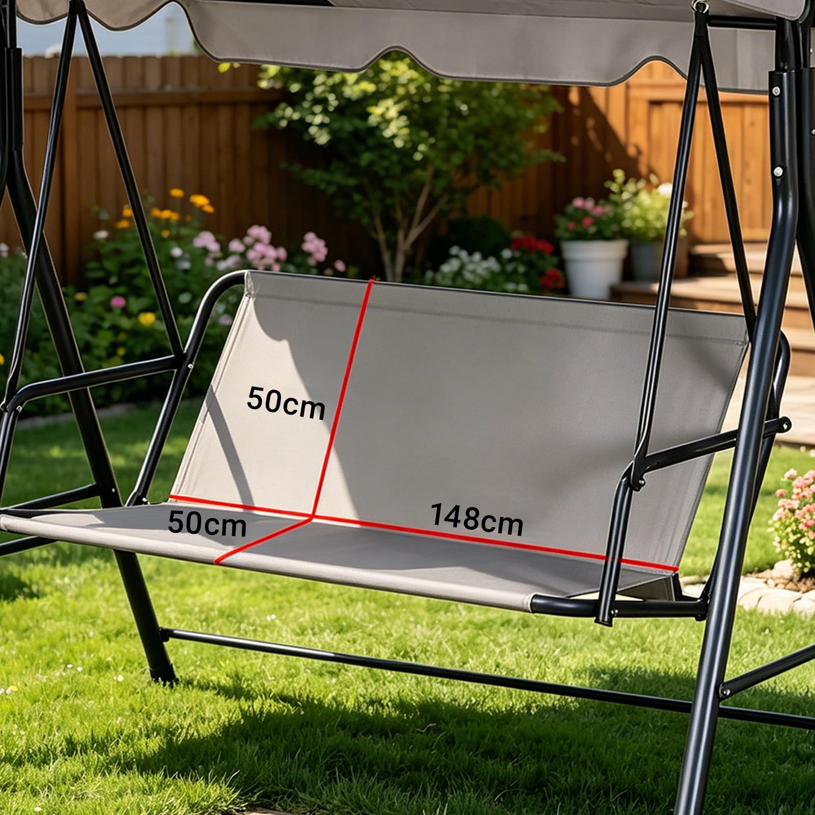 Hollywoodschaukel Sitzfläche Ersatz, Hollywoodschaukel Sitzbezug, Gartenstuhl Sitzbezug, 900D Oxford Gewebe Wasserdicht Reißfest für 2&3 Sitzer, Grau,148*50*50cm