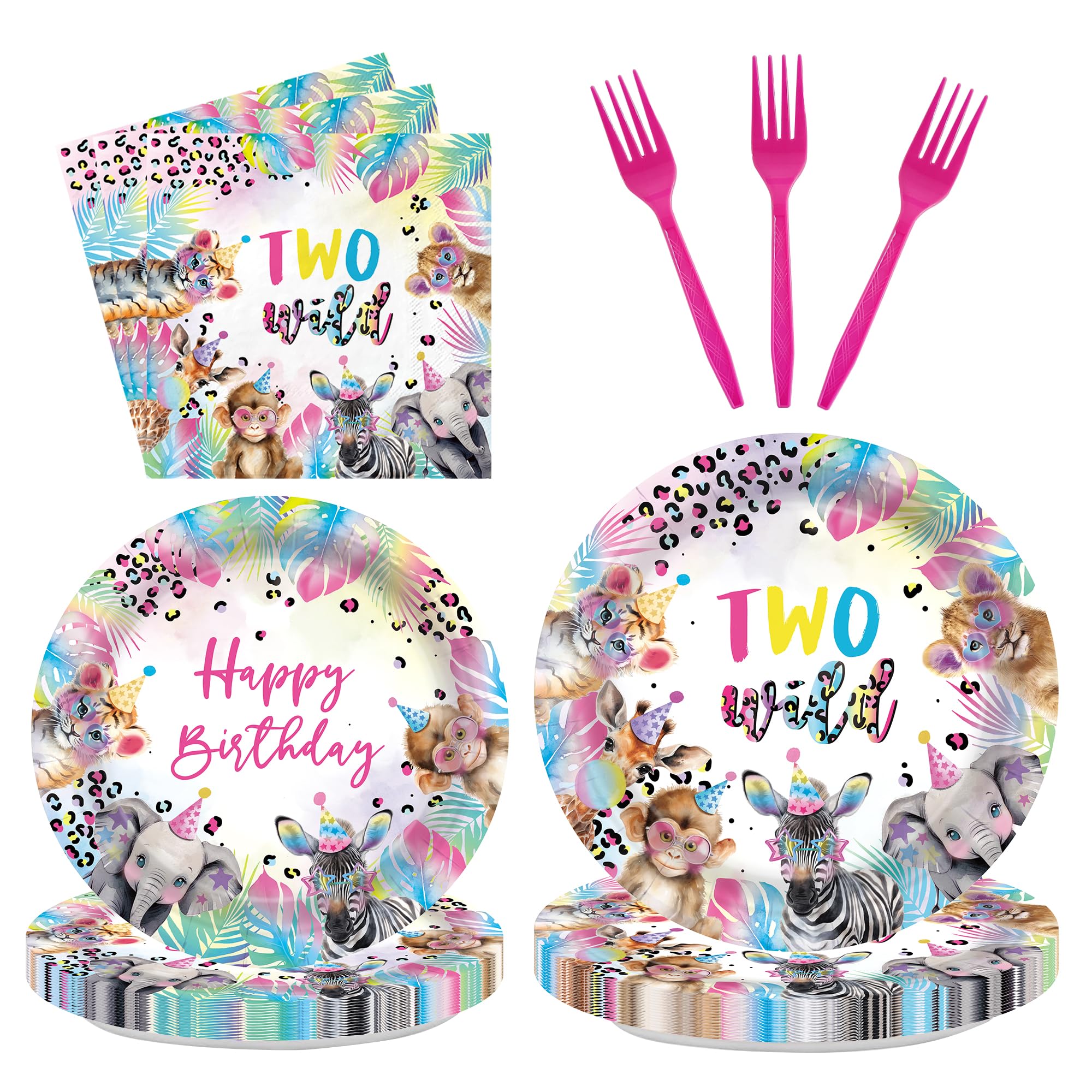 Jungle Safari Two Wild Birthday Party Supplies - 24 Sets Plates, Cups, Napkins For 2nd Birthday - View #7