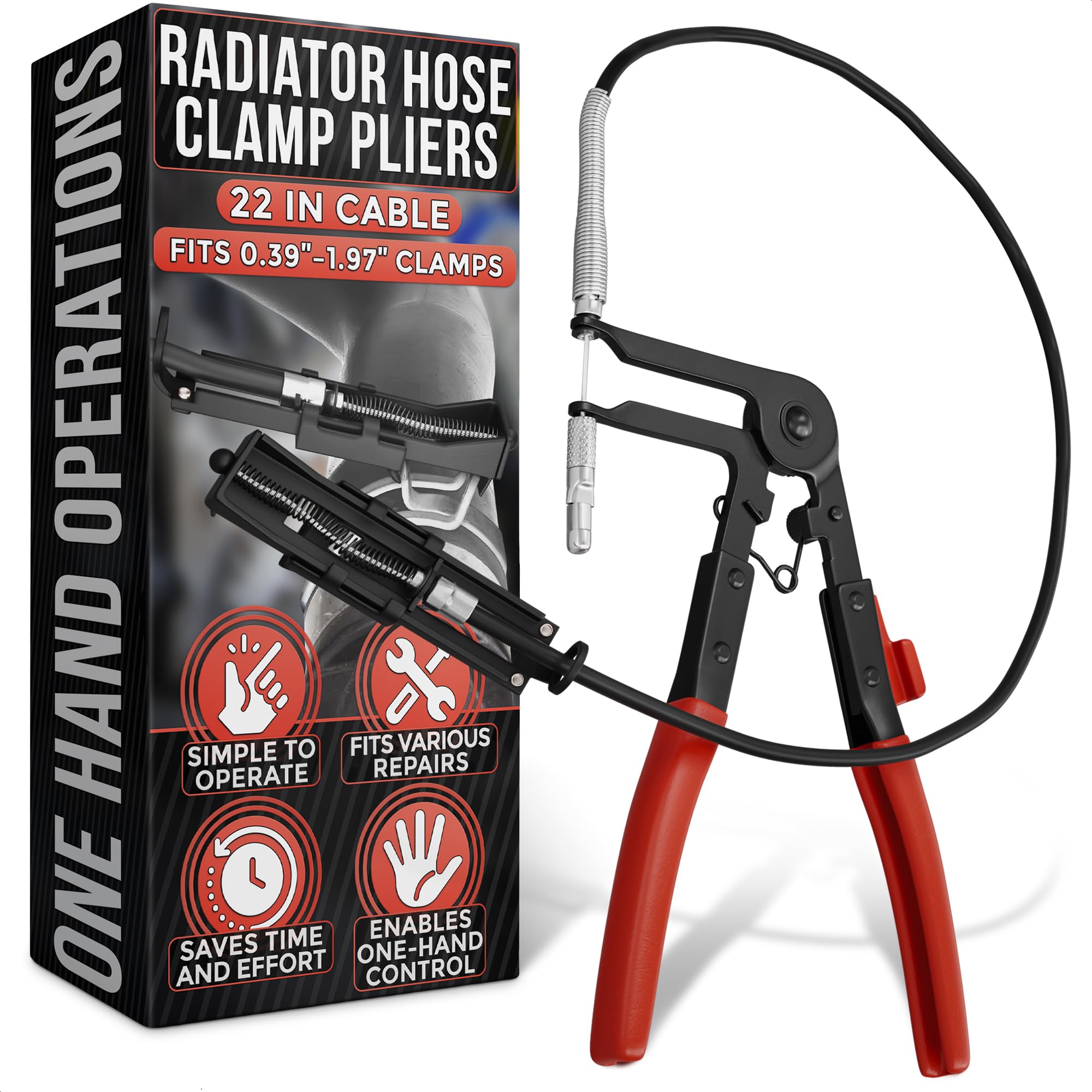 Radiator Hose Clamp Pliers Automotive Tool – Corrosion-Resistant Hose Clamp Tool with Durable Non-Slip Polymer Coating, Tension & Ratchet Locking Mechanisms – Easy to Use, Time-Saving for Car Repairs