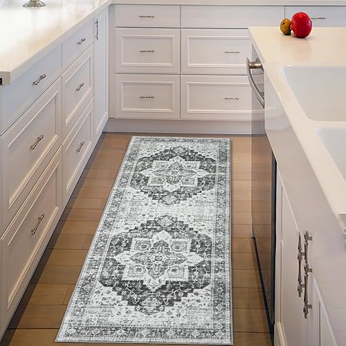 GlowSol Alfombra vintage de 2 x 6 pies, para entrada, pasillo, piso, estampado, envejecida, vintage, lavable a máquina, plegable, 2 x 6 pies, color
