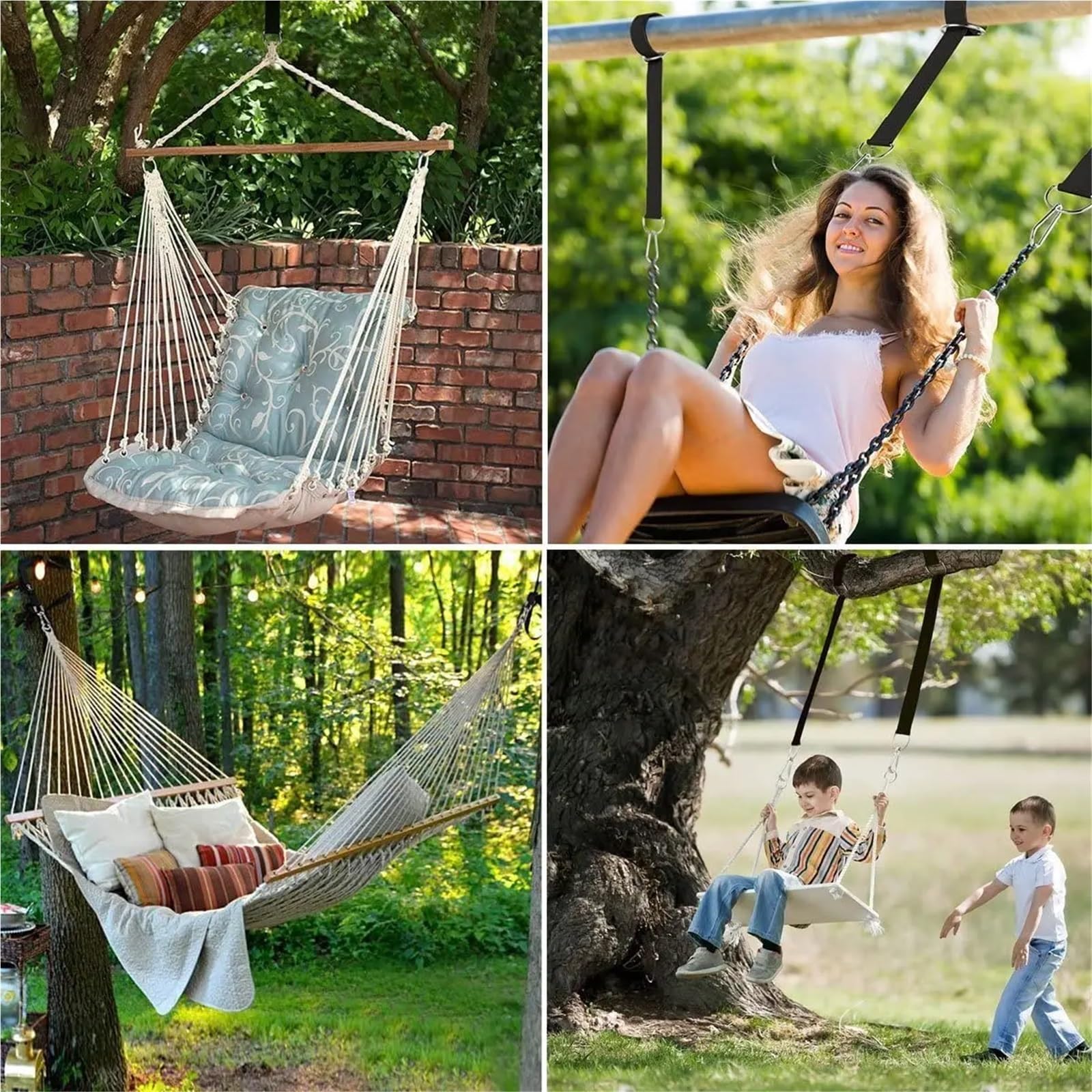 Kit de suspension robuste pour balançoire d'arbre - Capacité de 350 kg - Sangles de hamac avec mousquetons pour randonnée et camping - Corde de 2,5 x 200 cm