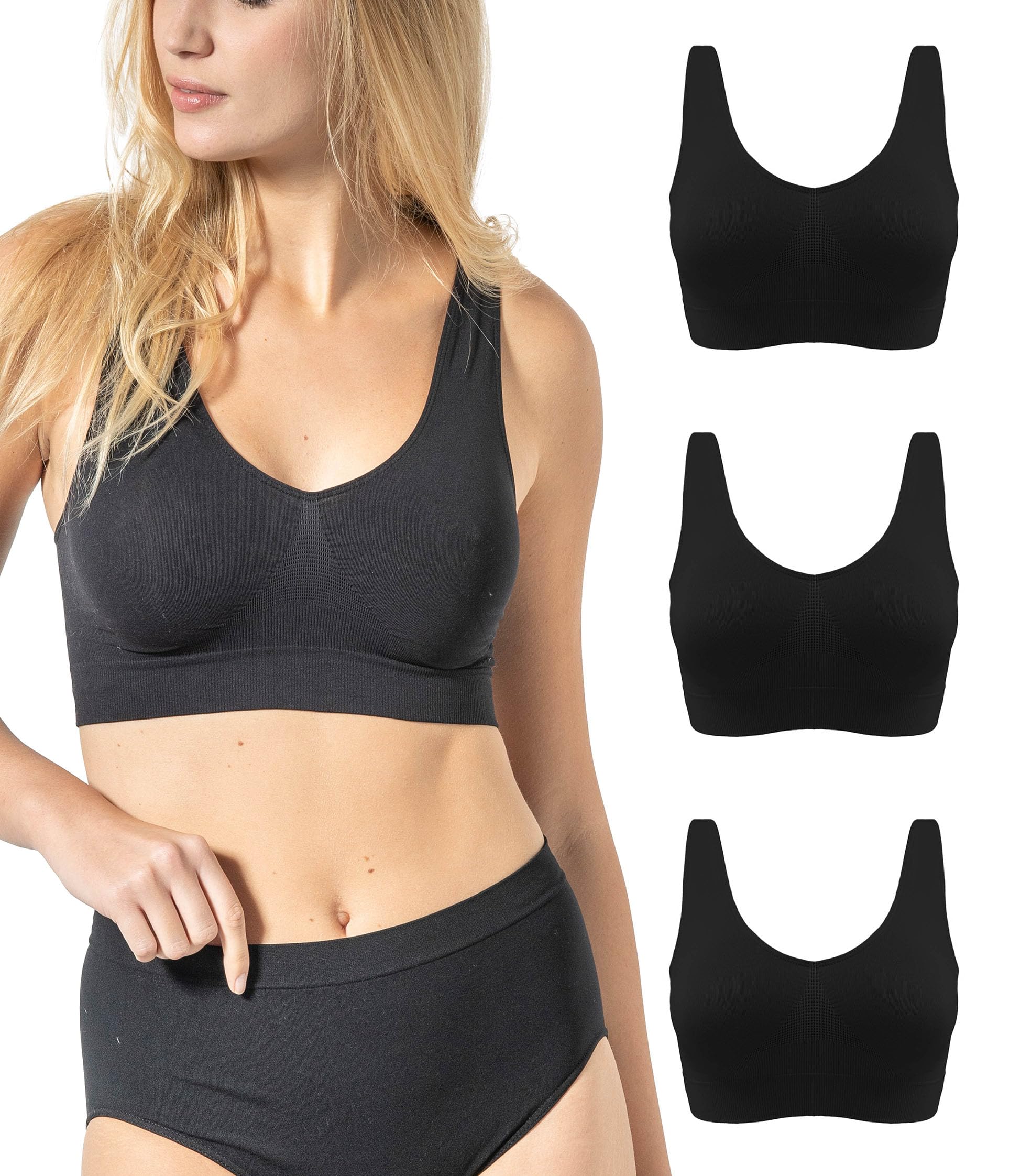 Risalti Reggiseno Senza Ferretto Spalla Larga 3 pz - Bralette Donna in Microfibra, Brassiere Top Donna Elasticizzato, Intimo Donna, Senza Cuciture - Made in Italy