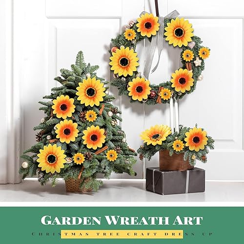 Miniatura 4 de Hoteam Girasoles falsos con clip, cabezas de girasol artificiales con clips, girasol de seda sintética, cabeza de flores amarillas para ramos