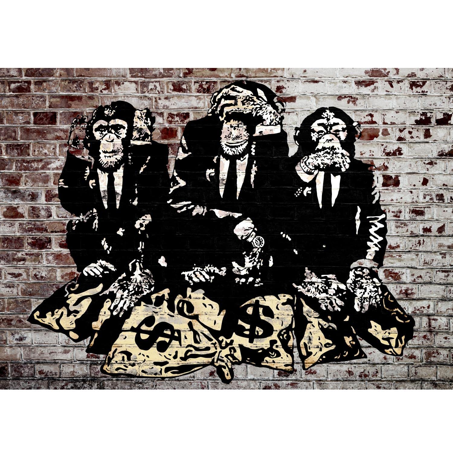 Papier peint intissé Banksy street art noir marron pour salon et chambre