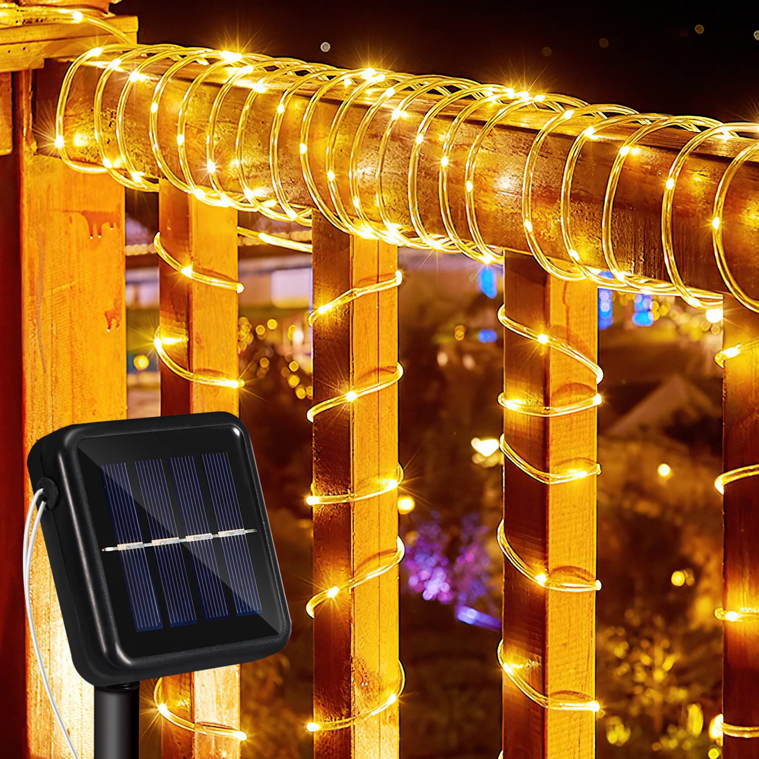 Gimisgu Solarny wąż świetlny, zewnętrzny, 20 m, 200 diod LED, ciepła biel, wodoszczelność IP65, 8 trybów oświetlenia, łańcuch świetlny do użytku na zewnątrz, dekoracyjne oświetlenie ogrodowe