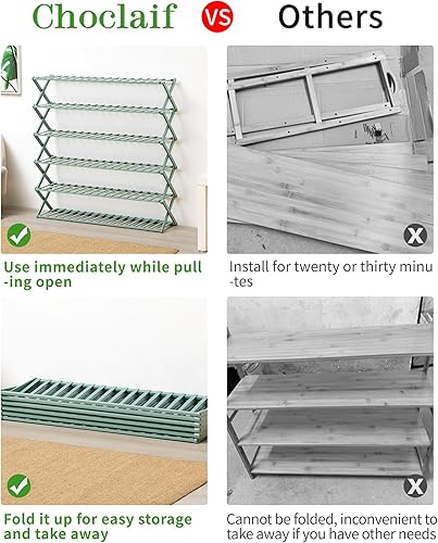 Miniatura 5 de Zapateros independientes para armario, zapatero de bambú para dormitorio, entrada, pasillo, armario, sala de estar (5 niveles verde grisáceo)