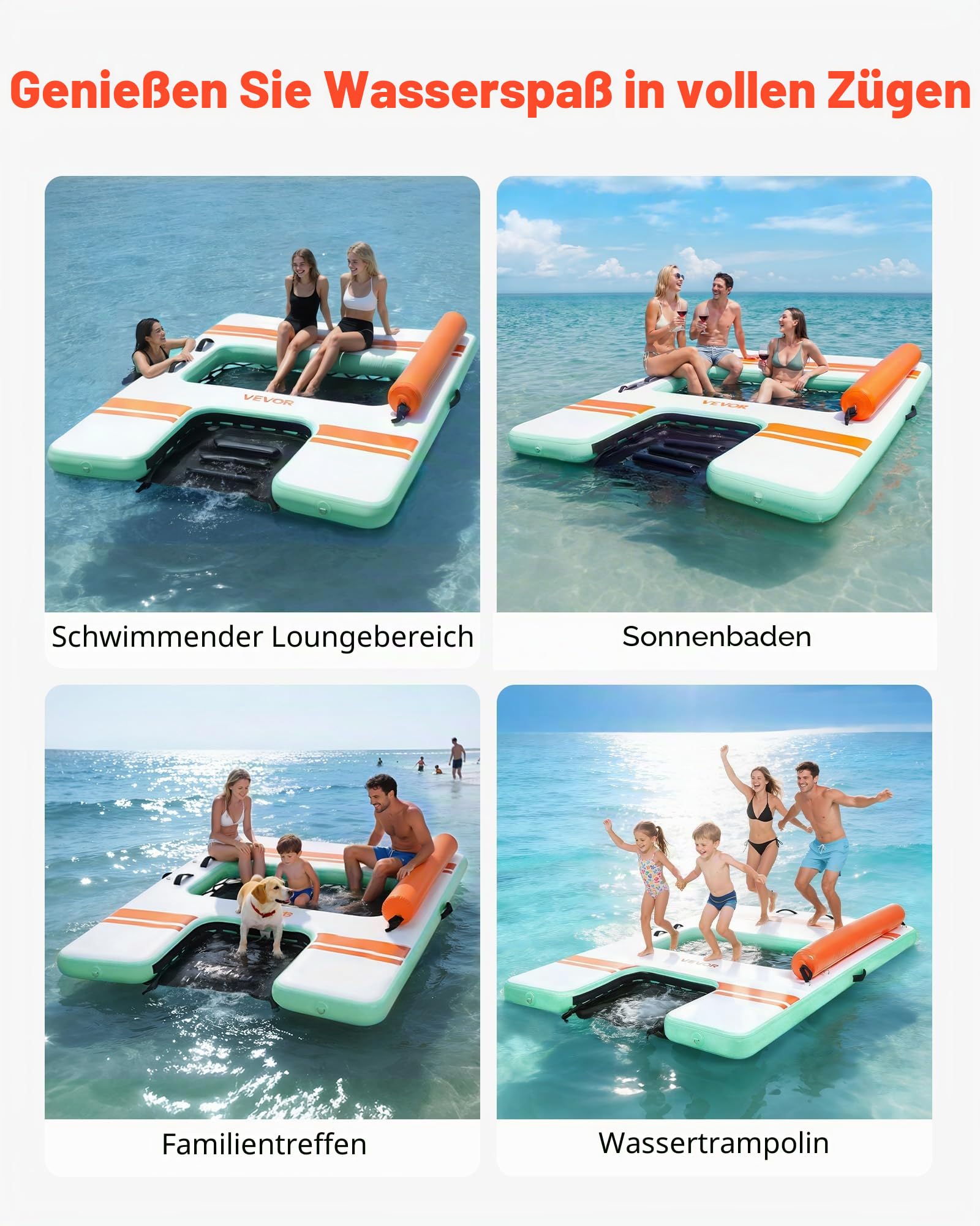VEVOR Aufblasbares Schwimmdock, 2,44 x 1,83 m, Schwimmplattform mit Rutschfester Oberfläche, Tragetasche & Abnehmbarer Leiter, Schwimmende Insel, Wasserplattform für Pool, Strand & Meer