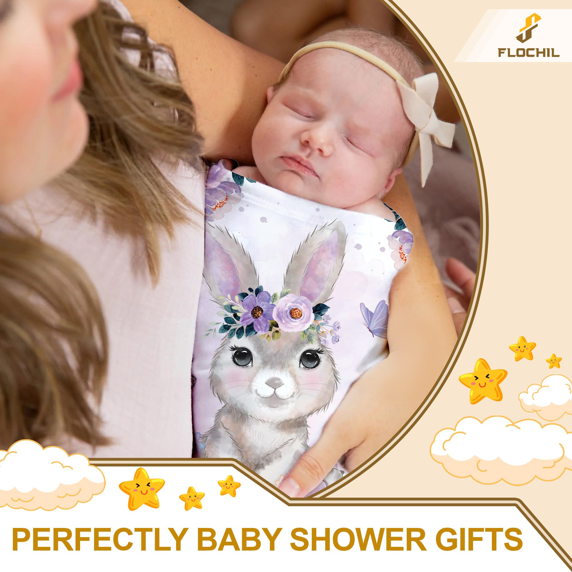 FLOCHIL Personalized Baby Blankets, Custom Baby Blanket - Baby Blanket with Name for Girls, Best Gift for Baby, Newborn Bunny Plush Fleece (30x40)