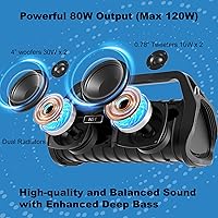 Vista 5 de Altavoz Bluetooth Boombox retro, altavoz inalámbrico portátil de 80 W para exteriores con correa y subwoofer, graves intensos, carga rápida de 30 W