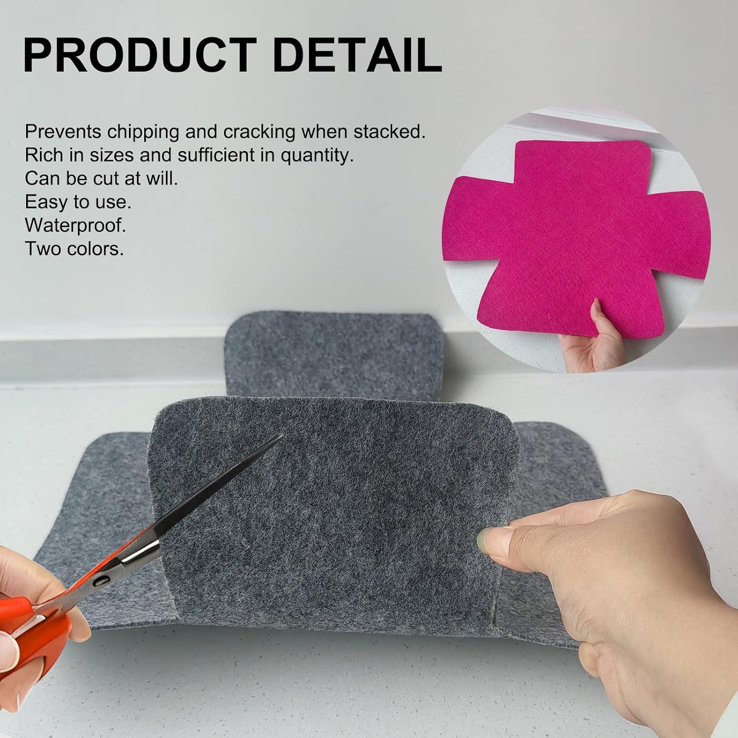 6 PCS Bakeware/Cookware Scratch Protectors, Felt Pan Protectors for Stacking,Scratch, Dish Dividers, 3 Large Sizes Separator Pads for Protecting and Separating Your Cookware, Gray and Pink
