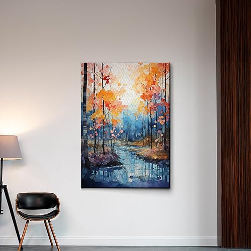 Miniatura 7 de Golden Tranquility, Captivating Forest Sunset, Canvas Print Embracing Autumn's Beauty with Blue Skies, Fall Trees, and Nature's Splendor, Canvas