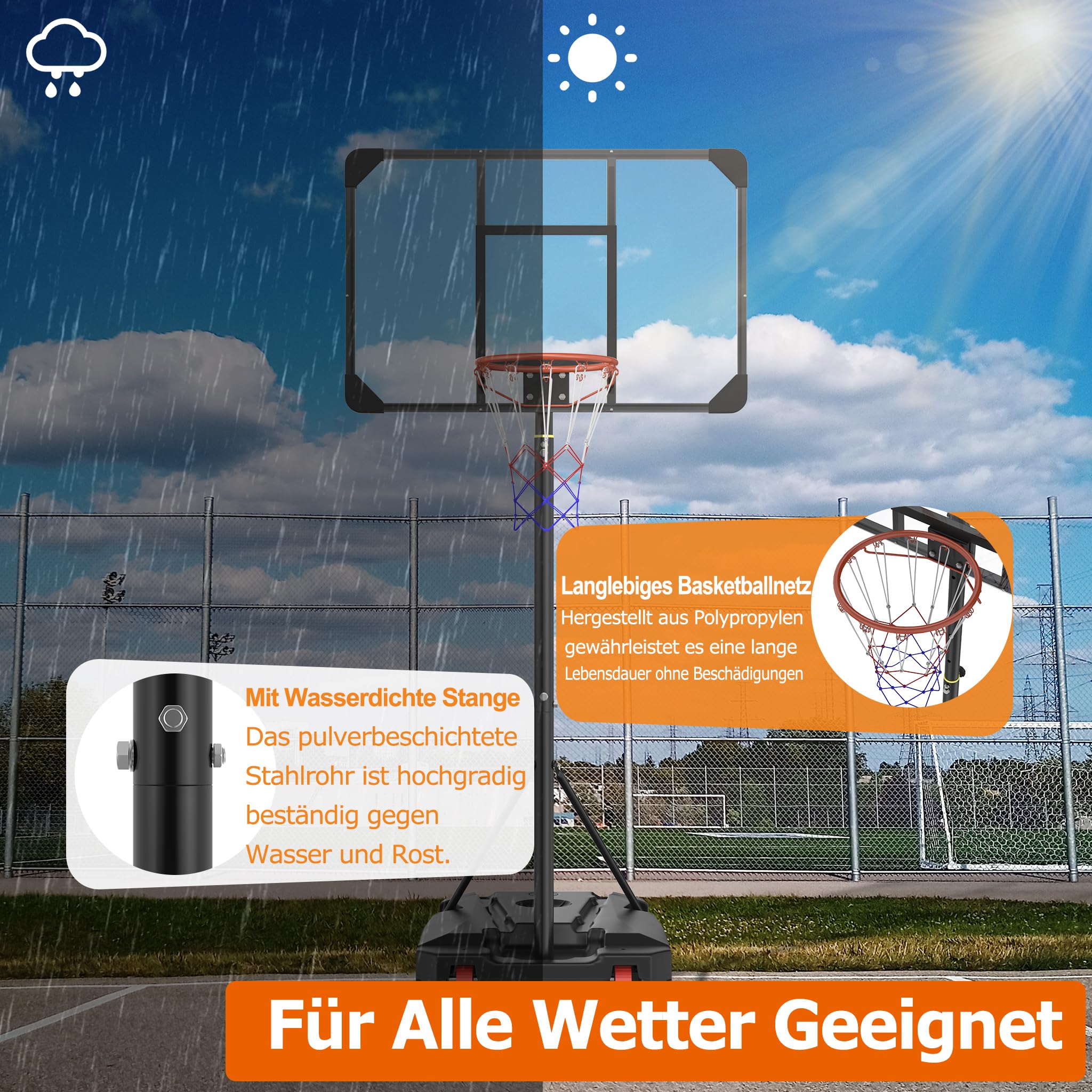YRHome Basketballkörbe für Jugendliche, Höhenverstellbar 150–260 cm Mit fahrbarer befüllbarer Basis ragbar für Garten & Wohnung