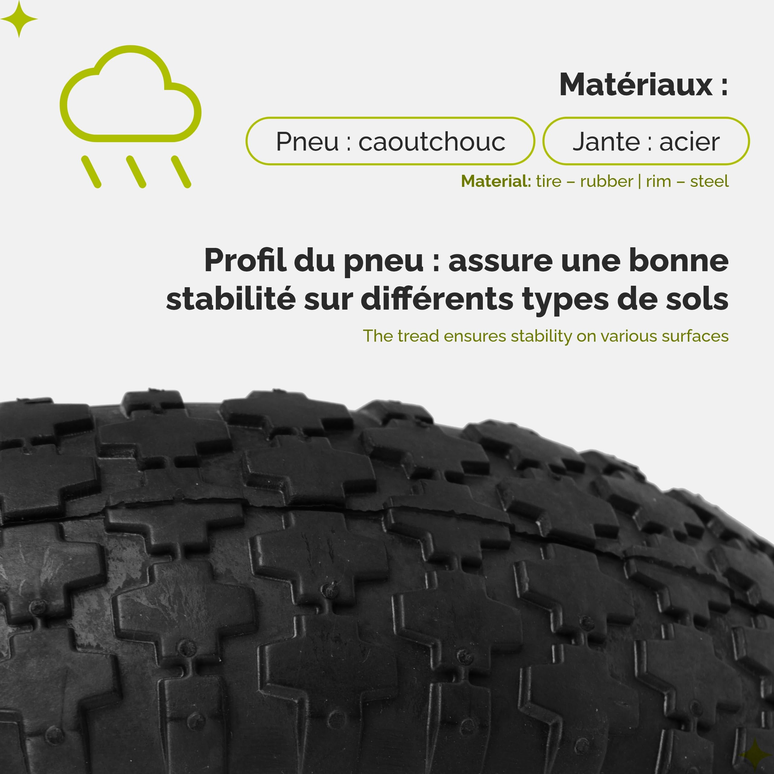 Garronda Roue de brouette 4.80/4.00-8 avec axe, pneumatique 2PR Ø 390×95 mm, jante acier peinte, doubles roulements, valve auto, moyeu 97 mm alésage 12 mm – roue de remplaceme GD-0163, Noir-Rouge