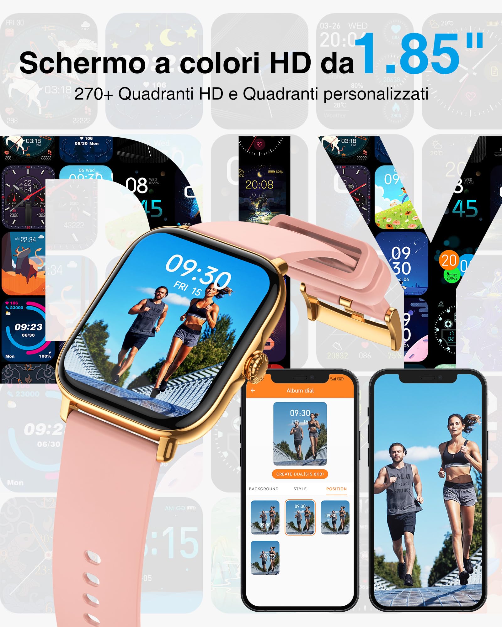 Smartwatch-Donna - 1.85" Schermo Orologio Smart Watch Effettua/Risposta Chiamate,7/24h Cardiofrequenzimetro, Contapassi, Monitoraggio Del Sonno,Fitness Tracker per iOS Android