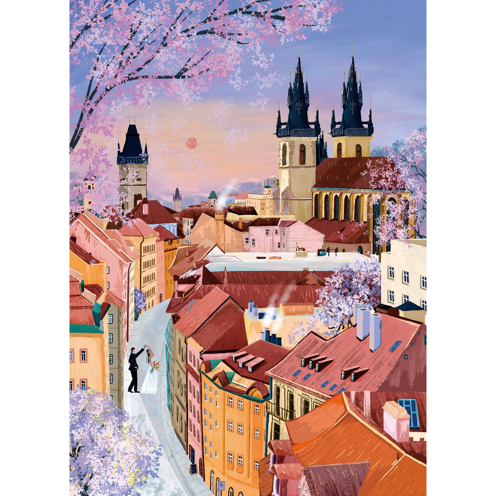 HUADADA Jigsaw Puzzles for Adults 1000, Sunset Prague Cityscape, Romantic Family Hobby, Calming Brain Teaser Wall Decor Gift — image 1