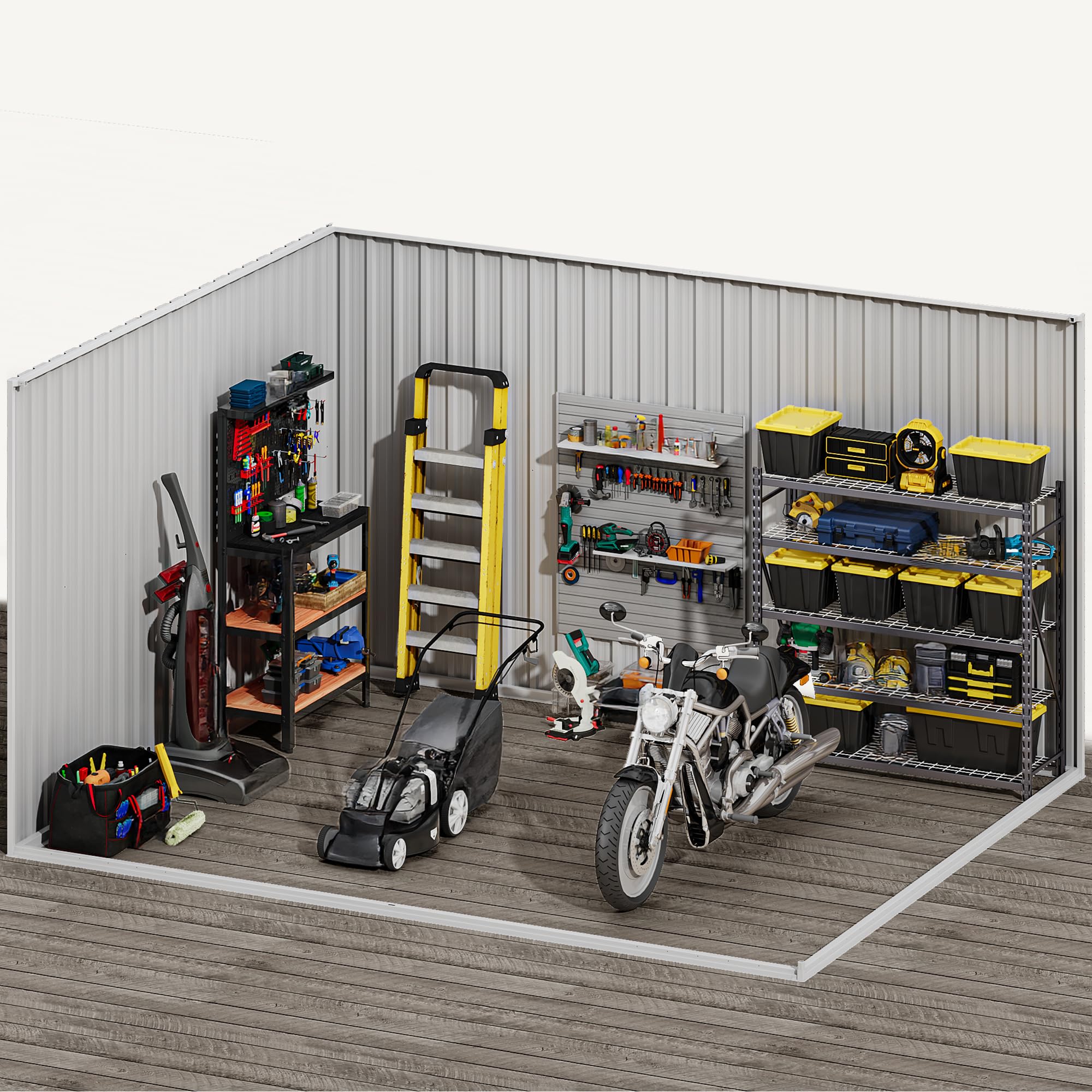 YITAHOME Metall Gerätehaus 279x224cm Geräteschuppen Gartenhaus,Dunkelgrau | Gerätehäuser mit Tür|Fahrradgarage für 4 Fahrräder|Satteldach Abschließbar|Wetterfest |Aufbewahrung Garten|Stahl Schuppen