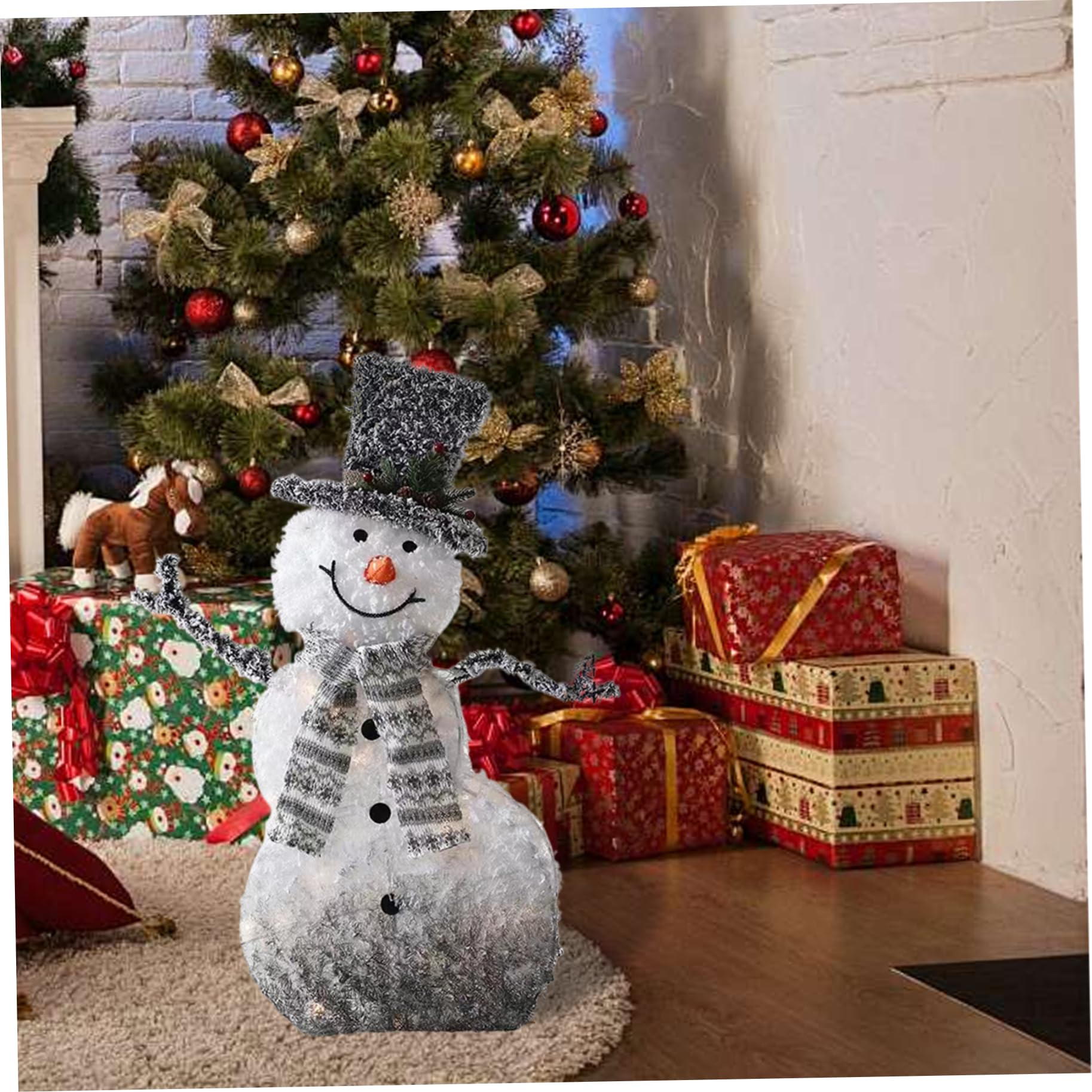 Muñeco de Nieve Iluminado de 4, 5 Pulgadas con 40 Luces LED, decoración de muñeco de Nieve cronometrado y Plegable, con Sombrero y Bufanda para Navidad al Aire Libre, decoración