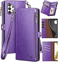 Vista 8 de XcaseBar Funda tipo cartera para Samsung Galaxy A32 5G con cremallera y tarjetero de crédito con bloqueo RFID, funda de piel sintética con tapa