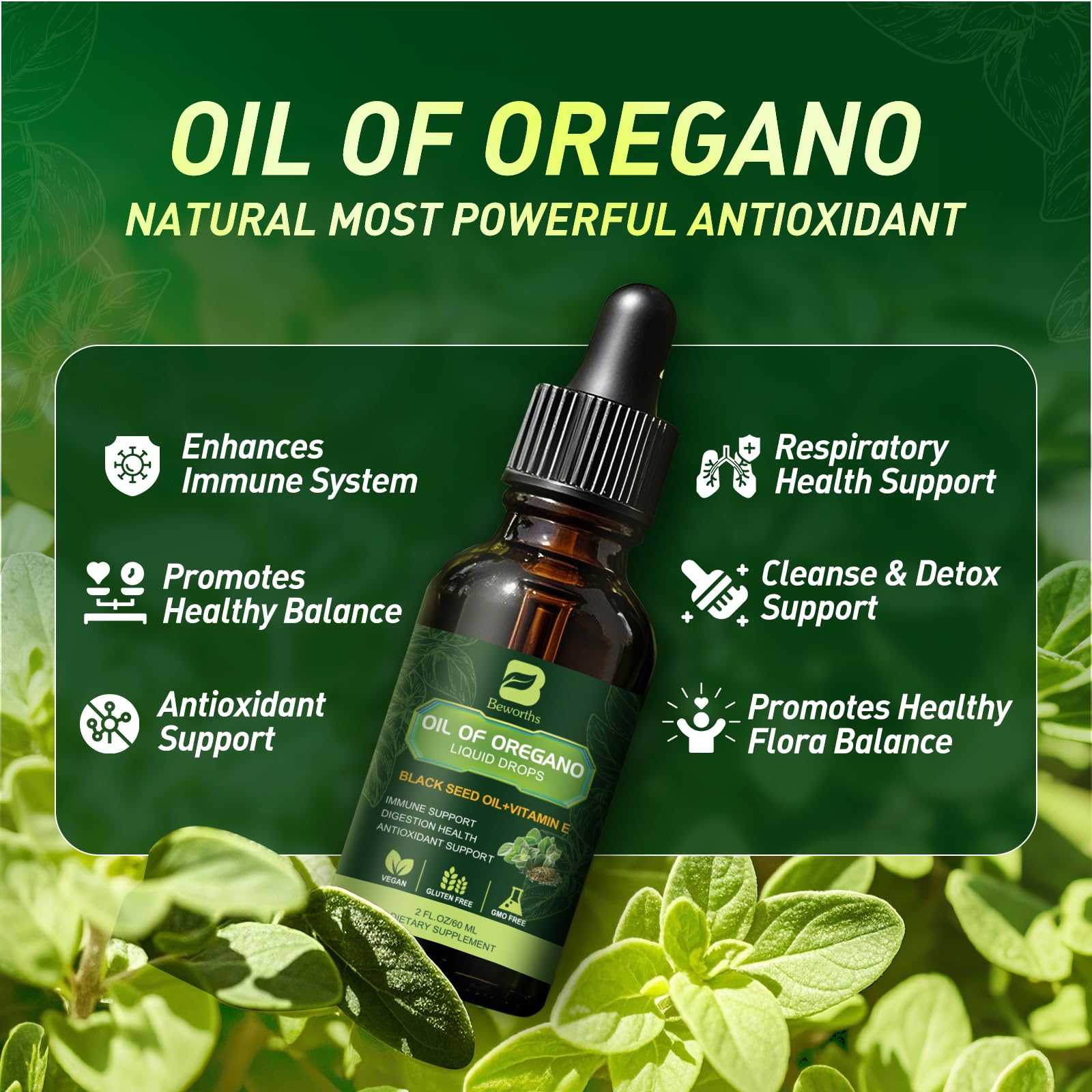 Oil of Oregano with Black Seed Oil, Oregano Liquid Drops - 80% Carvacrol — Amazon image 2