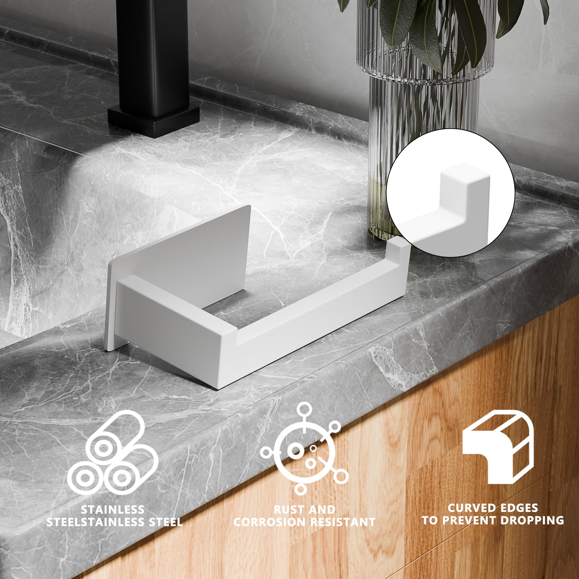 Dolvhin® Toiletpapierhouder zonder boren met planchet | Toiletrol houder geborsteld roestvrij staal | WC-Rolhouder zelfklevend | Badkamerset Houder voor toiletpapier | Gepolijst chroom