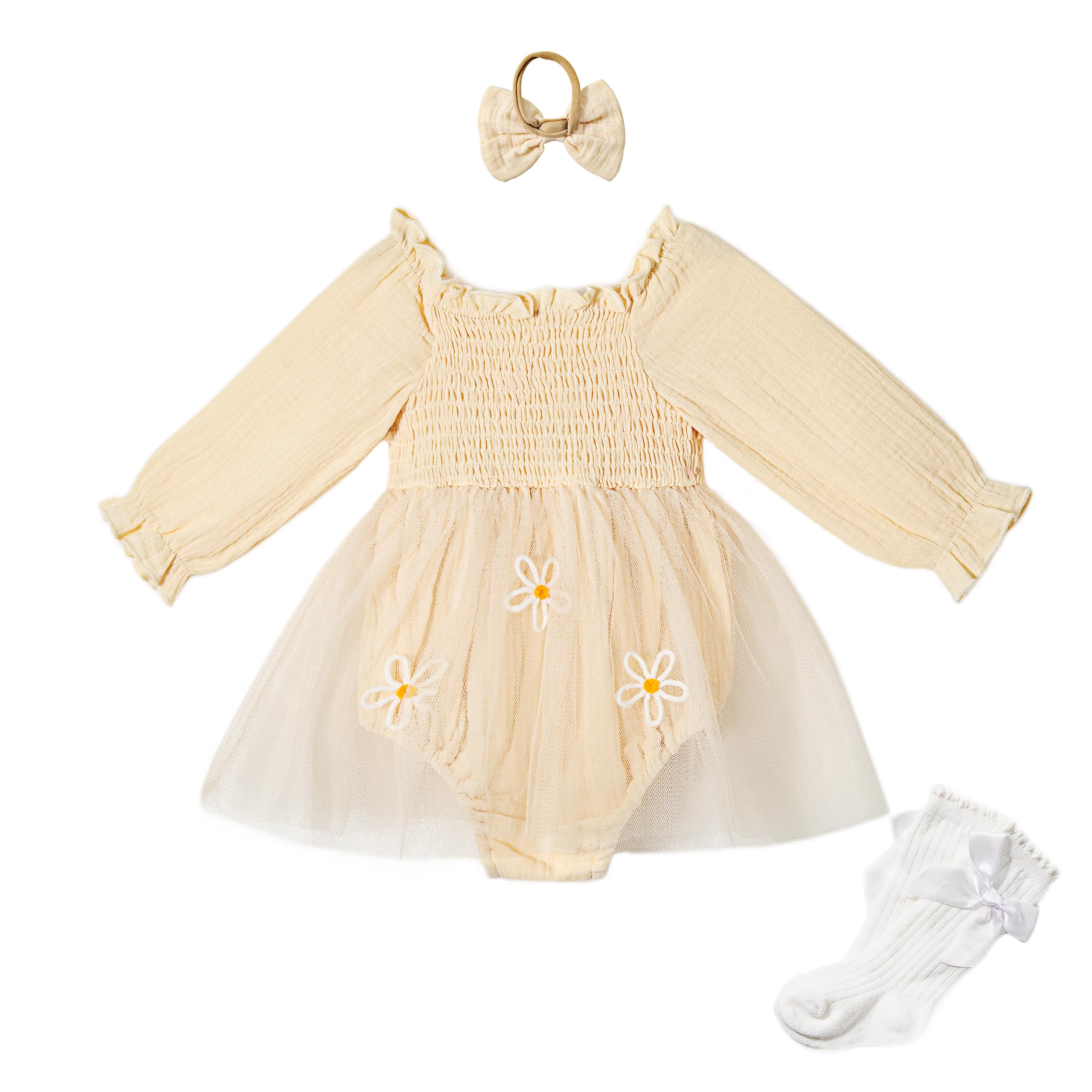 Miipat Bambina 1 ° Compleanno Abito Tulle Manica Lunga Neonata Romper Torta Smash Vestito Bimba Primo Compleanno Fotografia Vestiti Abbigliamento con Fascia Testa e Calzini