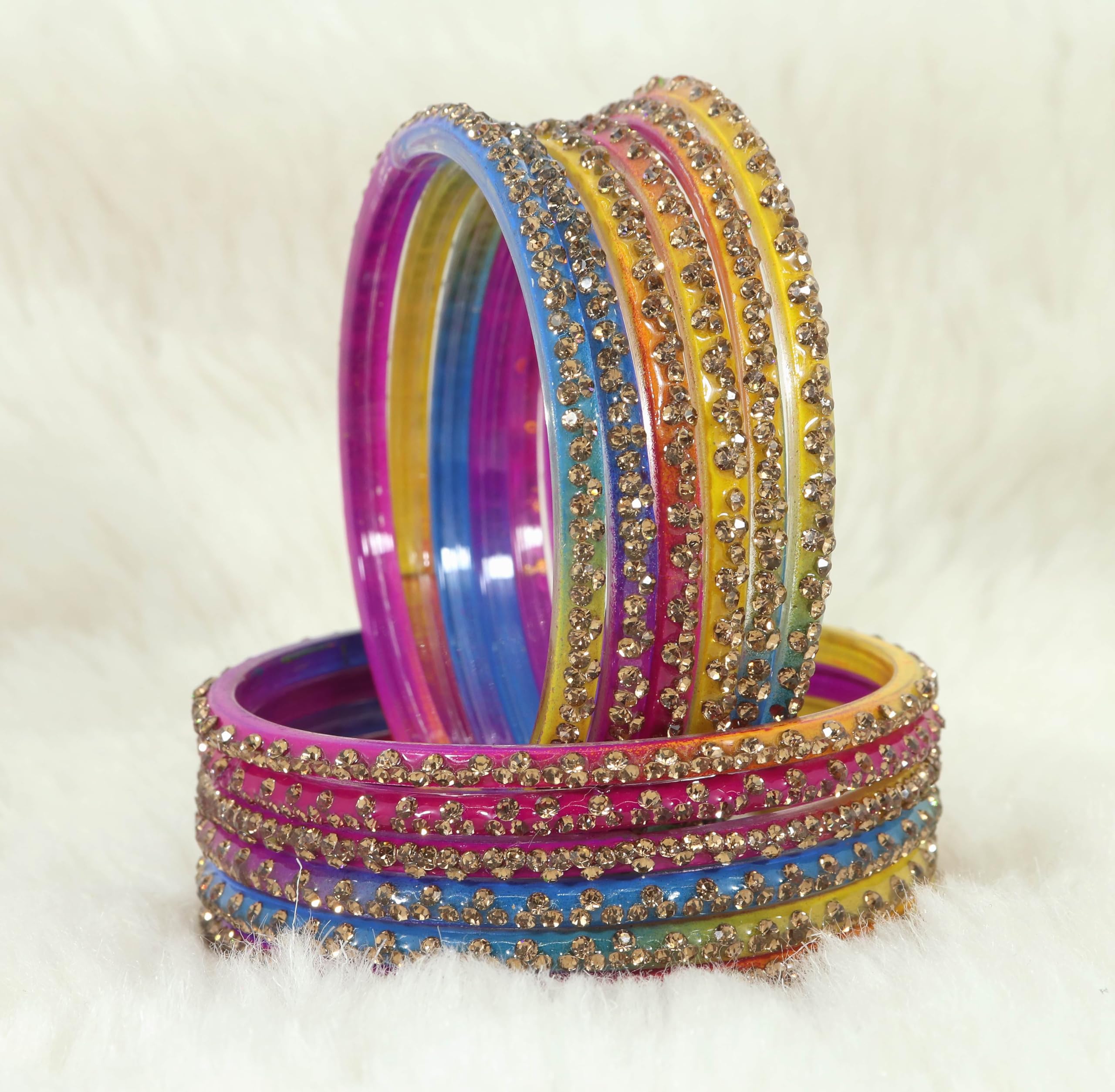 Red Stone Glass Bangle Set Kaanch ki Chudi Kada Bangles Fancy
