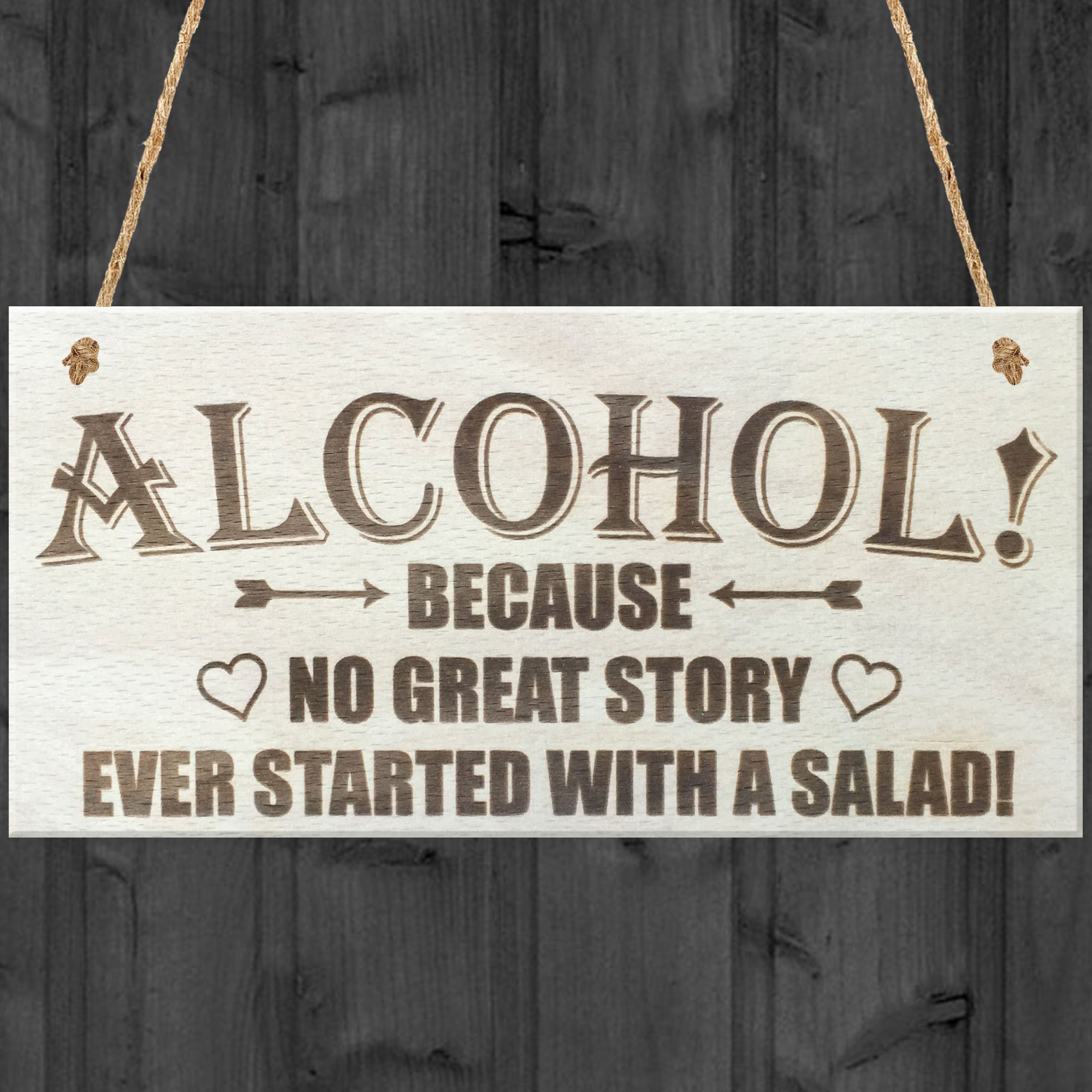 Red Ocean Alcohol Because No Great Story Ever Started With A Salad Novelty Wooden Hanging Plaque Friends Sign