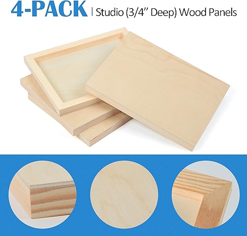 Miniatura 5 de Falling in Art Falling in Art - Juego de 4 paneles de lienzo de madera de abedul sin terminar, paquete de 4 tablas de cuna de estudio de 8 x 10