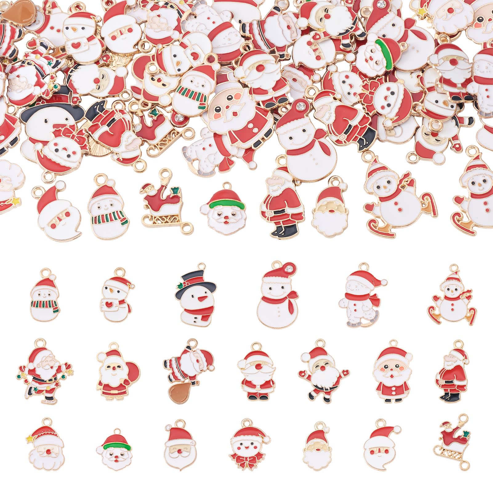 Cheriswelry 60Pcs Christmas Theme Enamel Charms Winter Xmas Pendants Santa Claus Snowman Alloy Pendants for Jewelry Making Necklace Bracelet Craft Projects