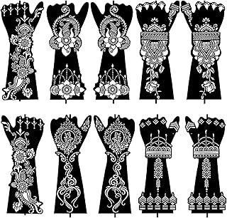 Floral Henna Tattoo Stencil Kit - 10 Sheets, DIY Glitter Airbrush Templa...