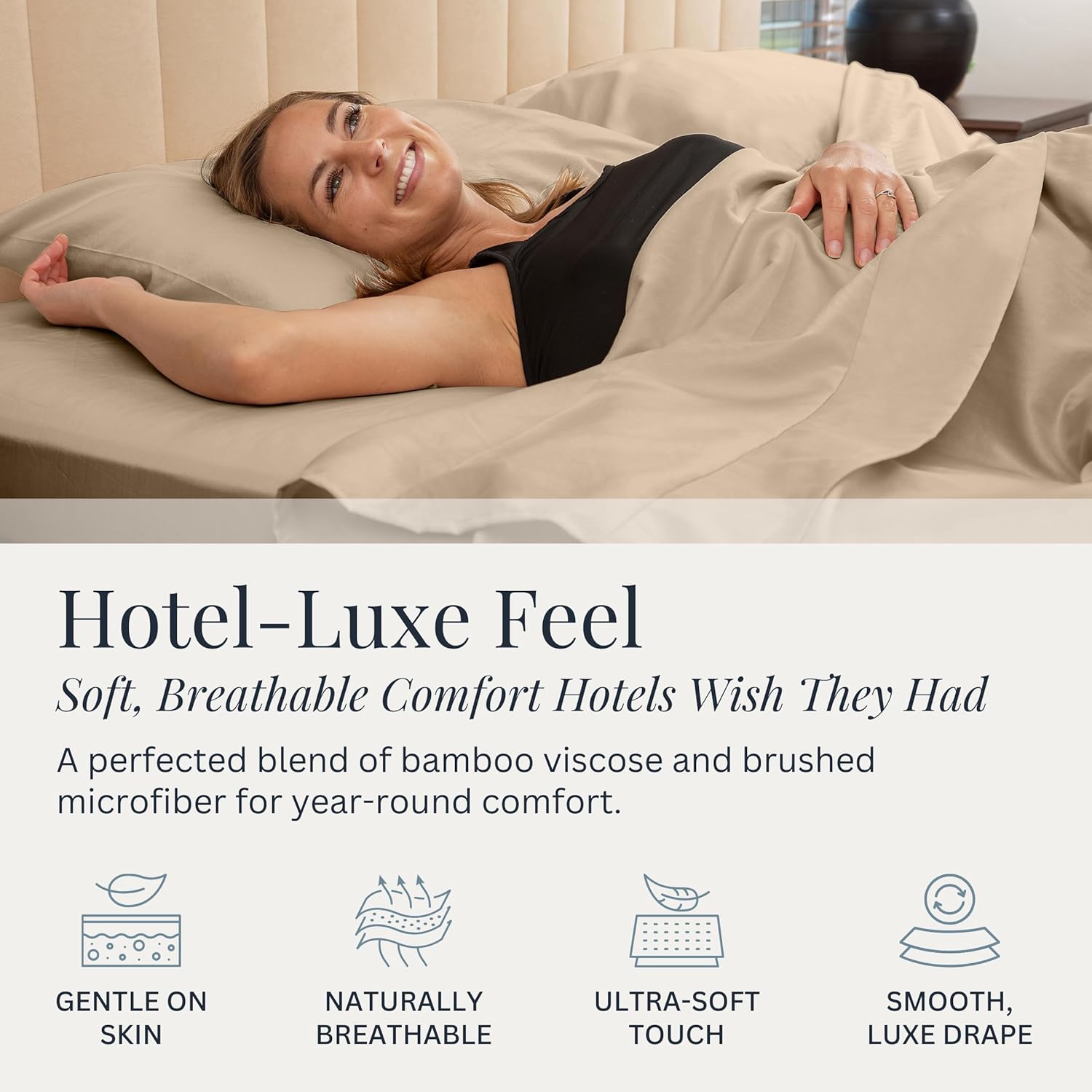Linden & Lain Luxury Queen Size Bed Sheet Set | Organic Ultra Soft Bed Sheets | Viscose Derived from Bamboo | Microfiber | 18" Deep Pocket with Upgraded Elastic | Best Cooling Technology | Dune