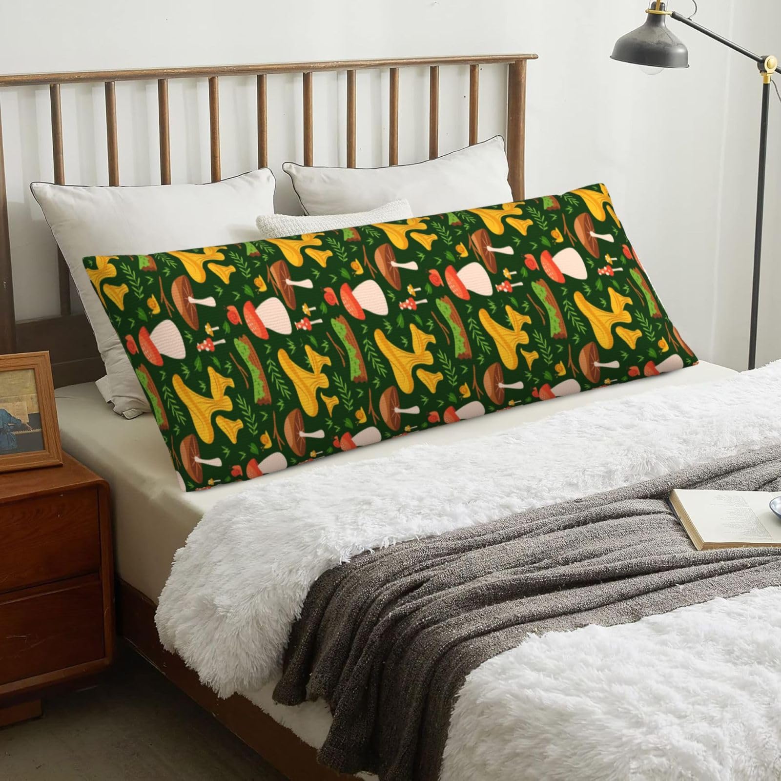 Mushroom Pattern, Body Pillow Cover with Zipper,Long Body Pillowcase 20 x 60 in