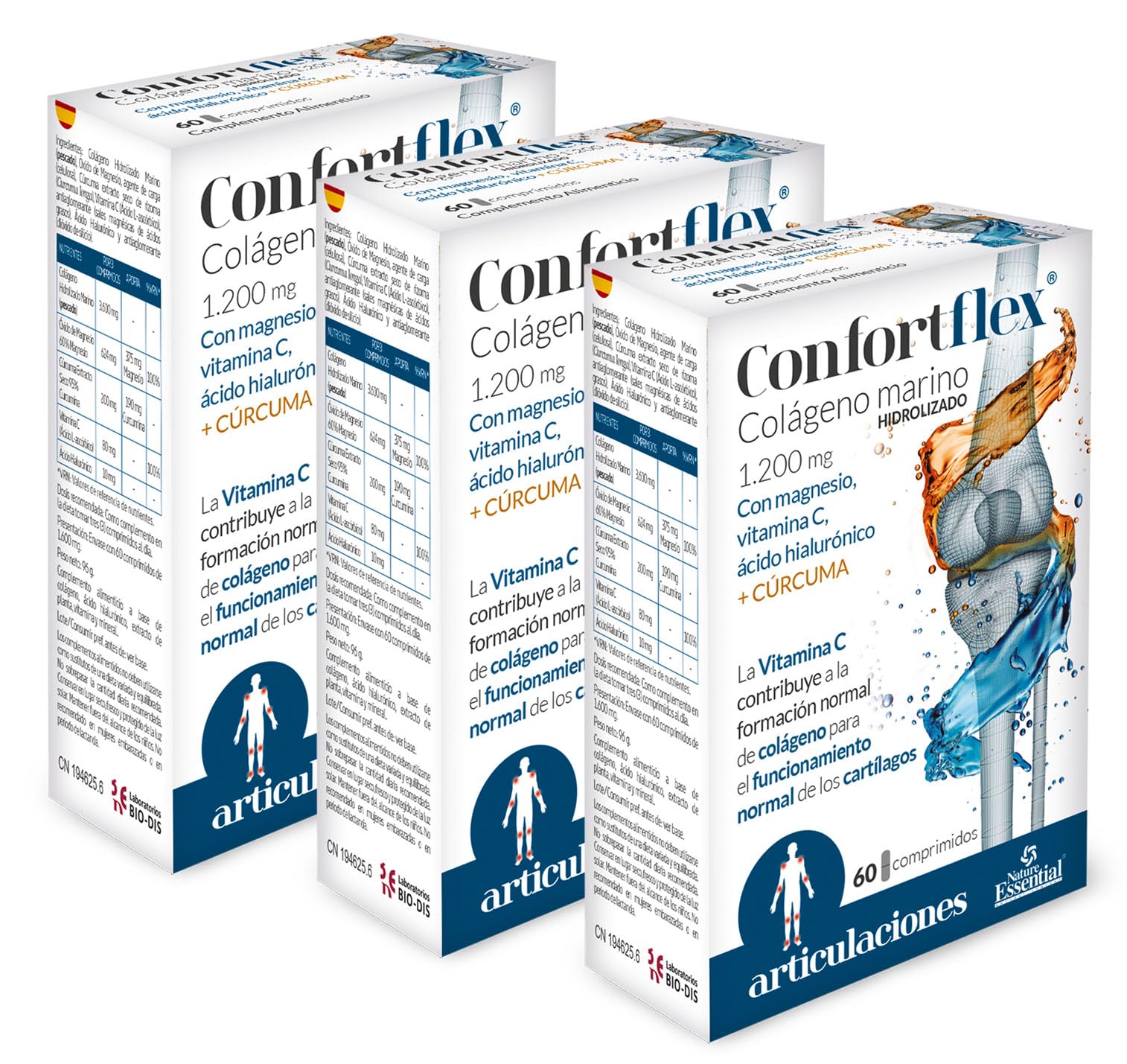 Nature Essential - Confortflex® Colágeno 1200 mg – 60 Comprimidos – PACK 3 – Suplemento Alimenticio con Colágeno