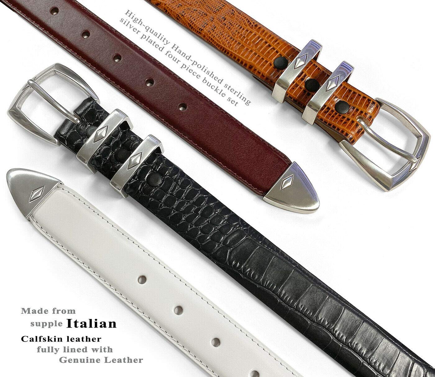 Canyon S5847 Męski designerski pasek do sukienki włoska skóra cielęca 30 mm szerokości, Czarny aligator, 34