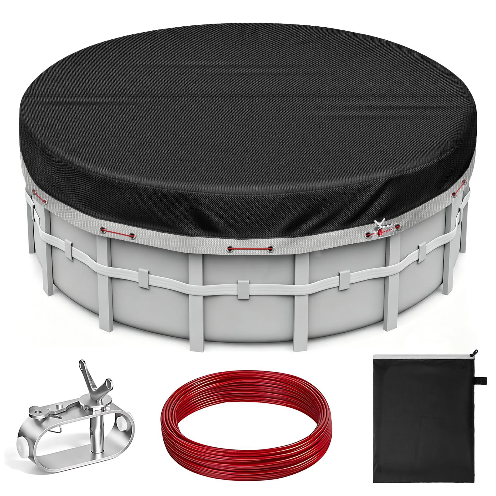 Newthinking 10Ft Pool Cover Round, 420D Heavy Duty Oxford Fabric Swimming Pool Cover with Winch and Cable, Round Swimming Protector Solar Covers for Above Ground Pools