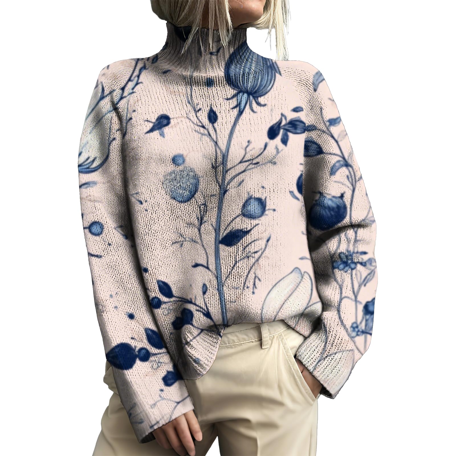 MARSVOVO Casual Sweaters for Women Fashion Pullover Turtleneck Lightweight Comfy Sweater Elegant Fall Sweater Tops