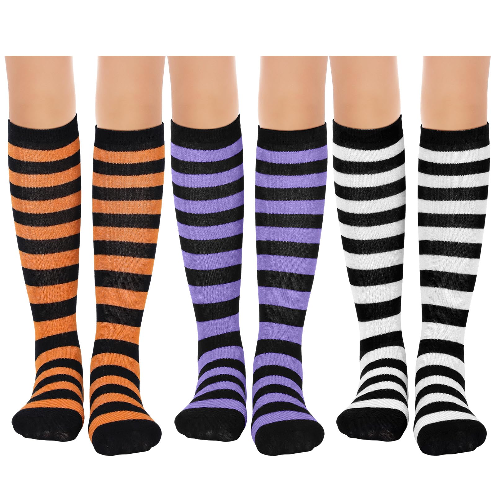 Hercicy 3 Pairs Halloween Knee High Socks for Kids Striped Costume