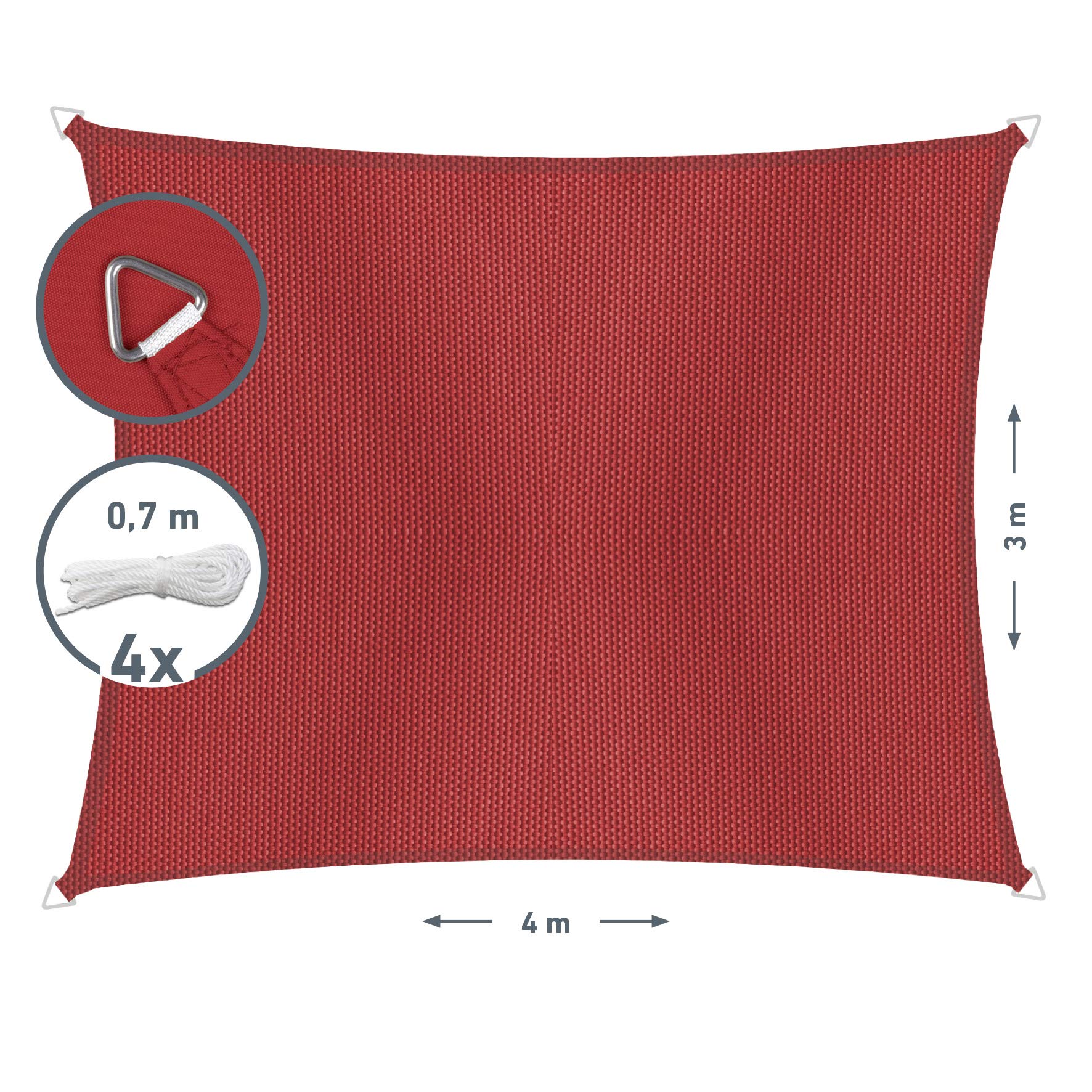 Windhager Sun Sail Cannes Rectangle 3 x 4 m Sunscreen for Garden and Terrace UV and Weatherproof Red, 10778 Garden